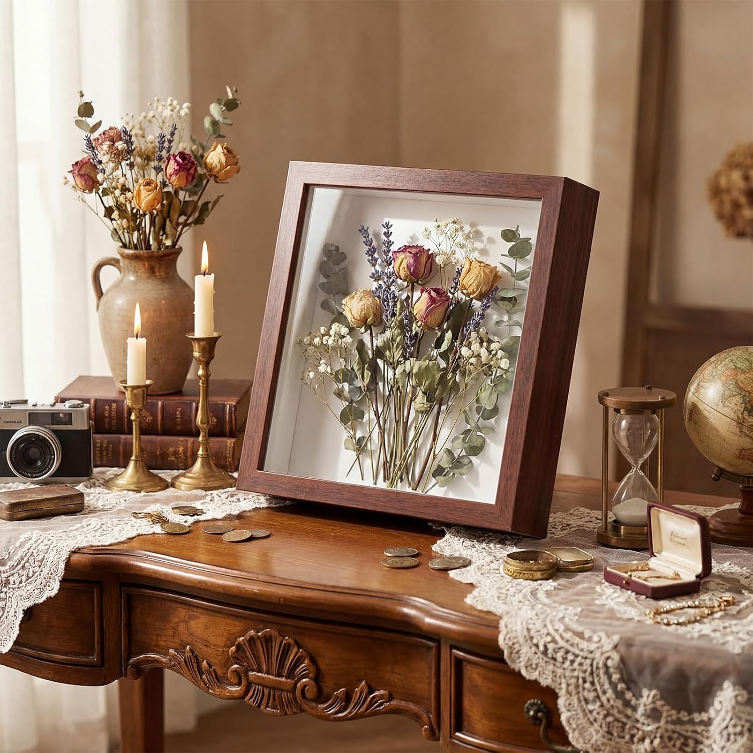 Ripeng 16 Pack Shadow Box Frame Display Case Picture Frame for Wedding Bouquet, Teacher Crafts, Photo, Ticket, Valentine, Easter, Medal, DIY Wall or Tabletop Gift (8 x 8 Inch,Walnut)