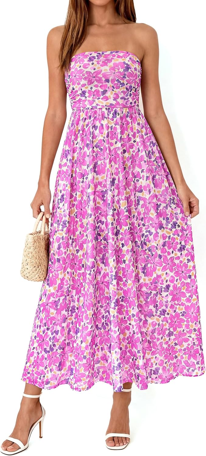 PRETTYGARDEN Womens Boho Maxi Dress 2026 Summer Floral Tube Strapless Spring Wedding Guest Cocktail Long Dresses - Image 2