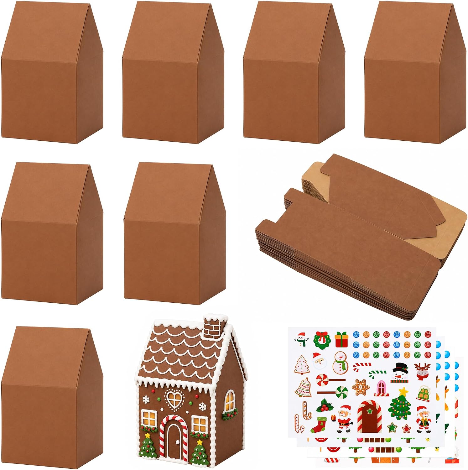 52 Set Christmas Gingerbread House Cardboard Craft Boxes with Stickers