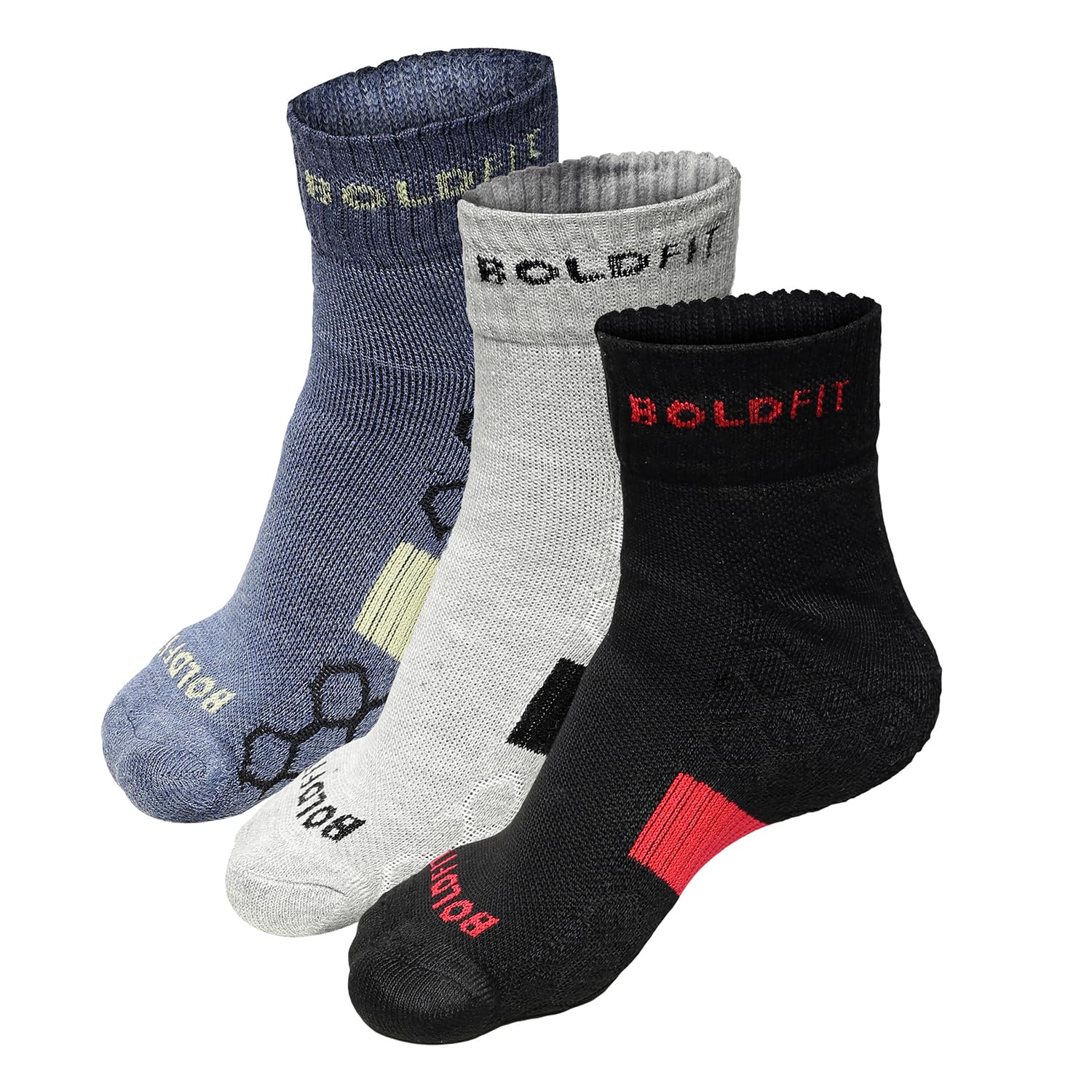 BoldfitBoldfit Socks for Men & Women Unisex Stylish Design Sports Socks for Boys & Girls Cotton Ankle Socks for Men Anti-Slip Athletic Socks for Running, Gym Soft Ankle Length Socks Men -Pack of 3 Multicolor