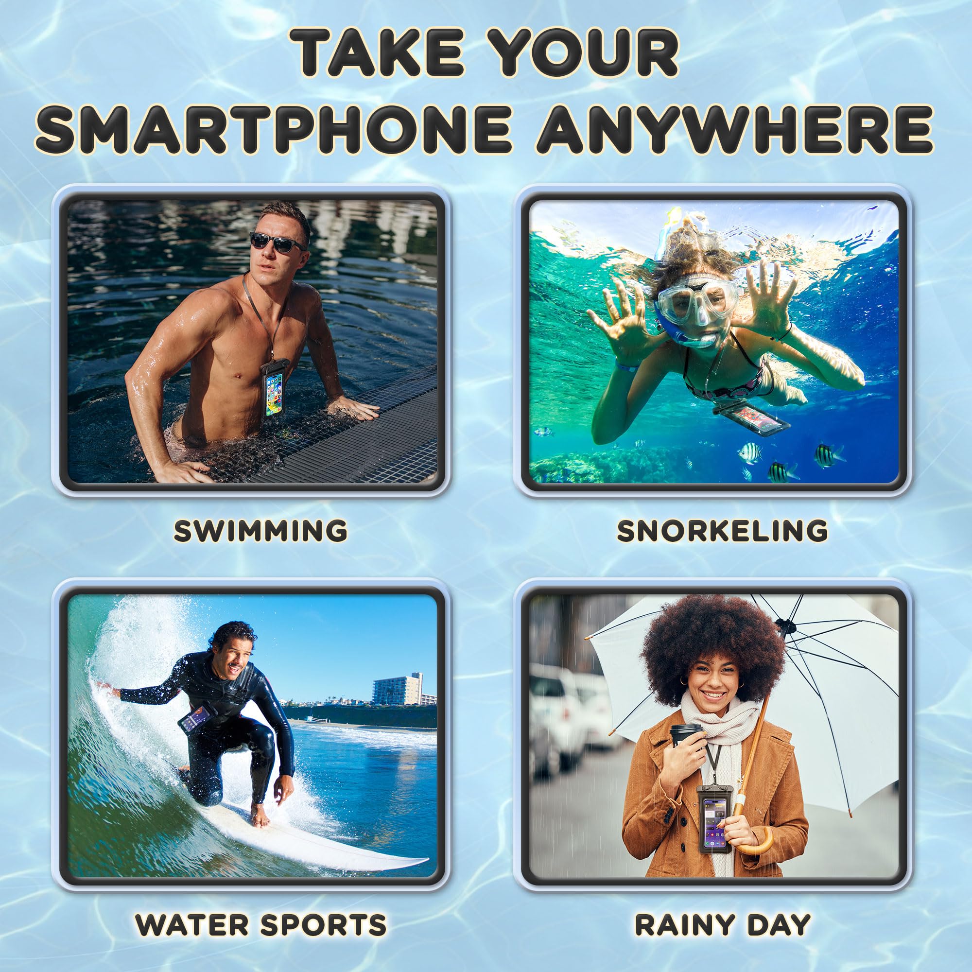 Waterproof Phone Pouch (2 Pack, 23x11cm), Smartphone Dry Bag Case w/Lanyard, Cellphone Holder