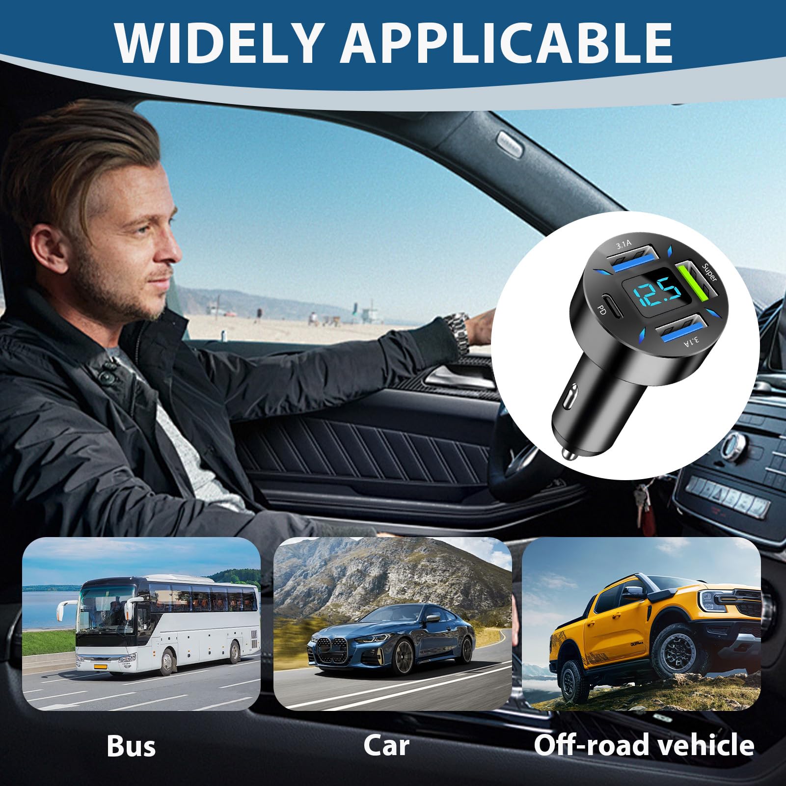 2 PCS 66W Cargador Mechero USB Carga Rapida, Super y QC3.0 & PD 4 Puertos Cargador Movil Coche con Voltímetro Led Compatible con Múltiples Dispositivos y Todos Los Teléfonos Inteligentes - 3
