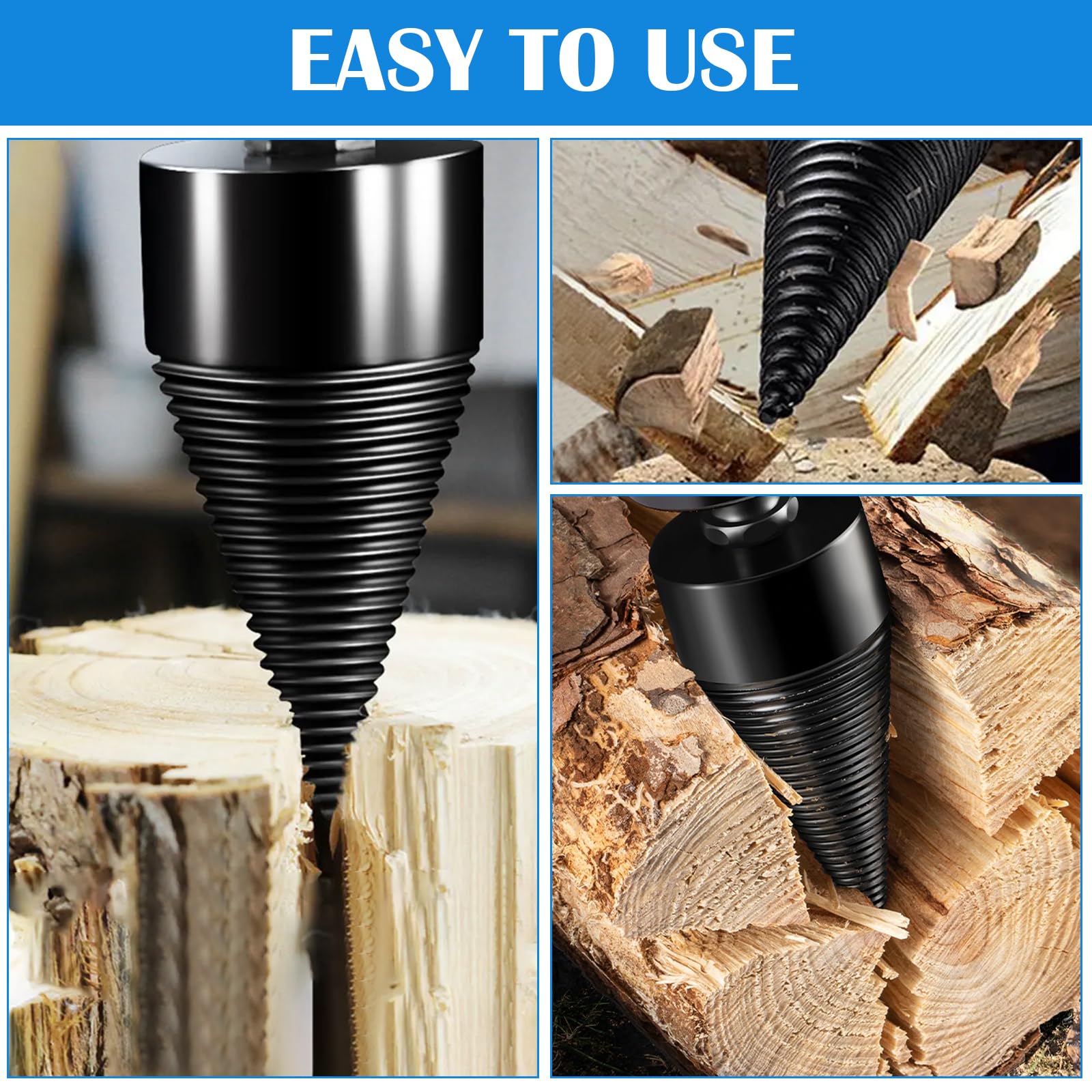 Spaccalegna A Cono Per Trapano - 32mm E 42mm, Con 4 Manici, Per Legna Domestica - Foto 9