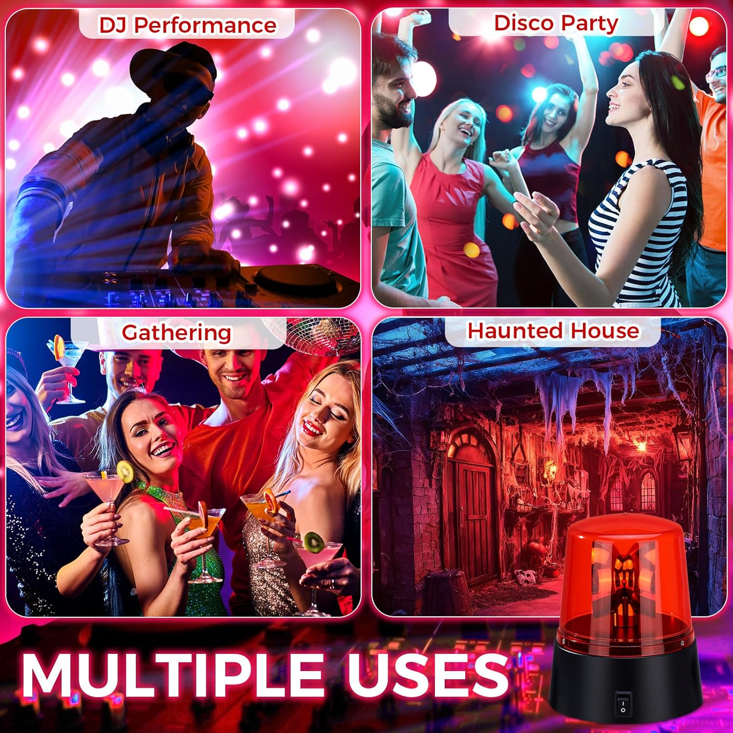 6 Pcs LED Strobe Light, Battery Powered 360 Degree Rotating Flashing Light, Emergency Police Siren Lamp for DJ Party Stage, Haunted House, Hockey Goal Decorations & Events(Red)