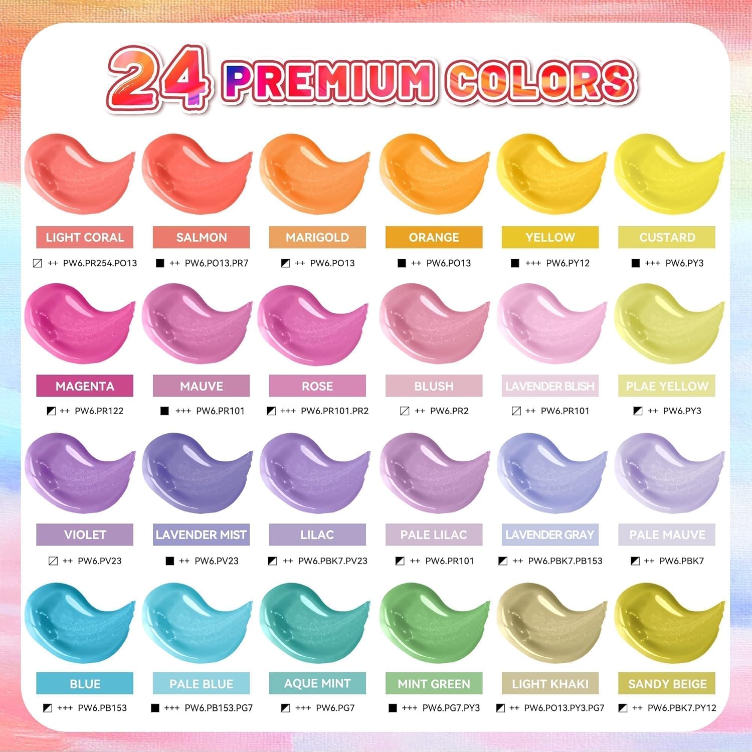 40 Pcs Pastel Acrylic Paint Set with 12 Brushes, 2 Knives & Palette, 24 Colors (2oz/60ml) - for Adults, Artists & Beginners - Canvas Ceramic Rock Wood Egg Painting Kit