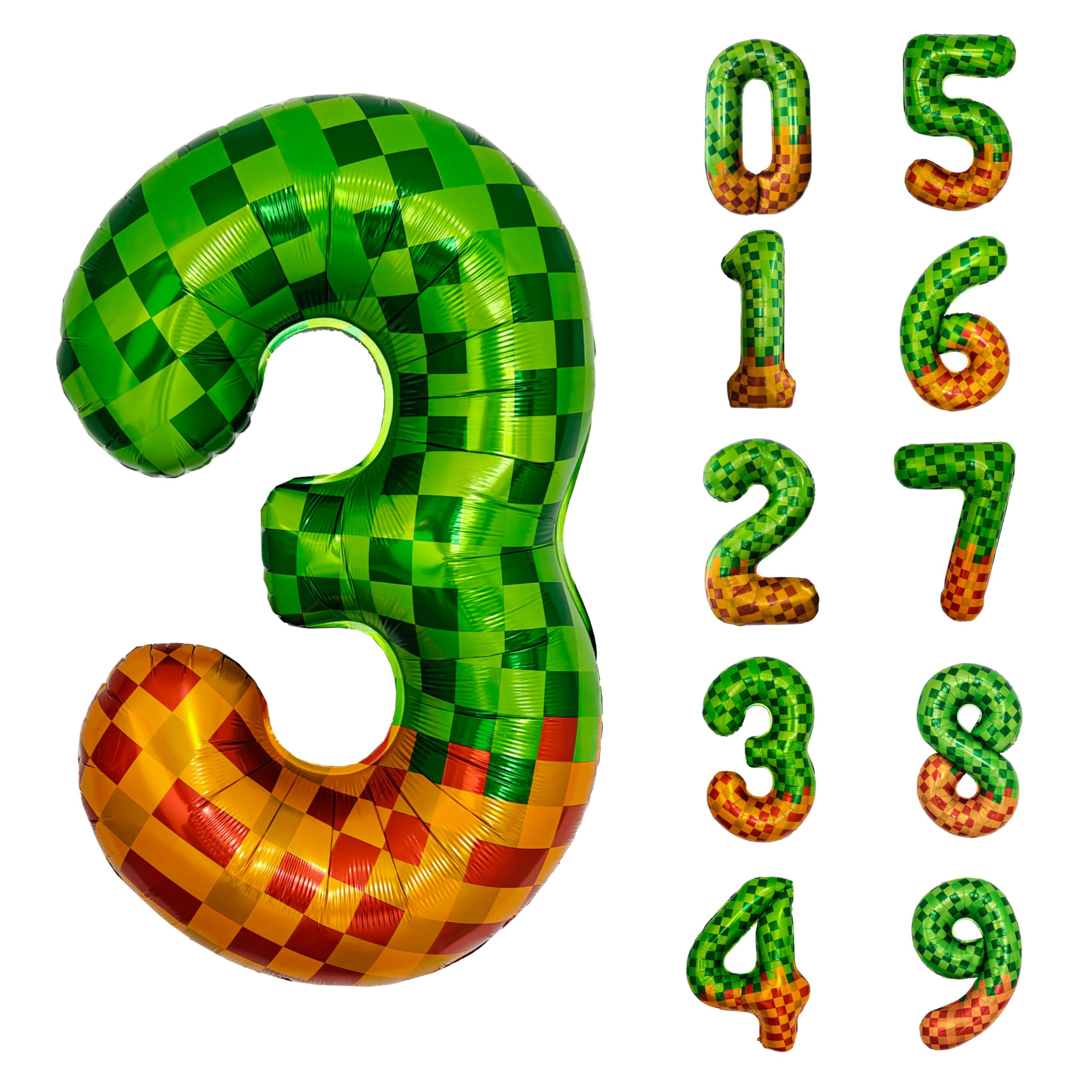 Pixel & TNT Theme 40in Giant Number Balloons - Foil Mylar Birthday Party Decorations for Kids Adults Cumpleaños, Block Style Pixel Art Shape Balloon Decor Supplies (Pixel, Number 3)