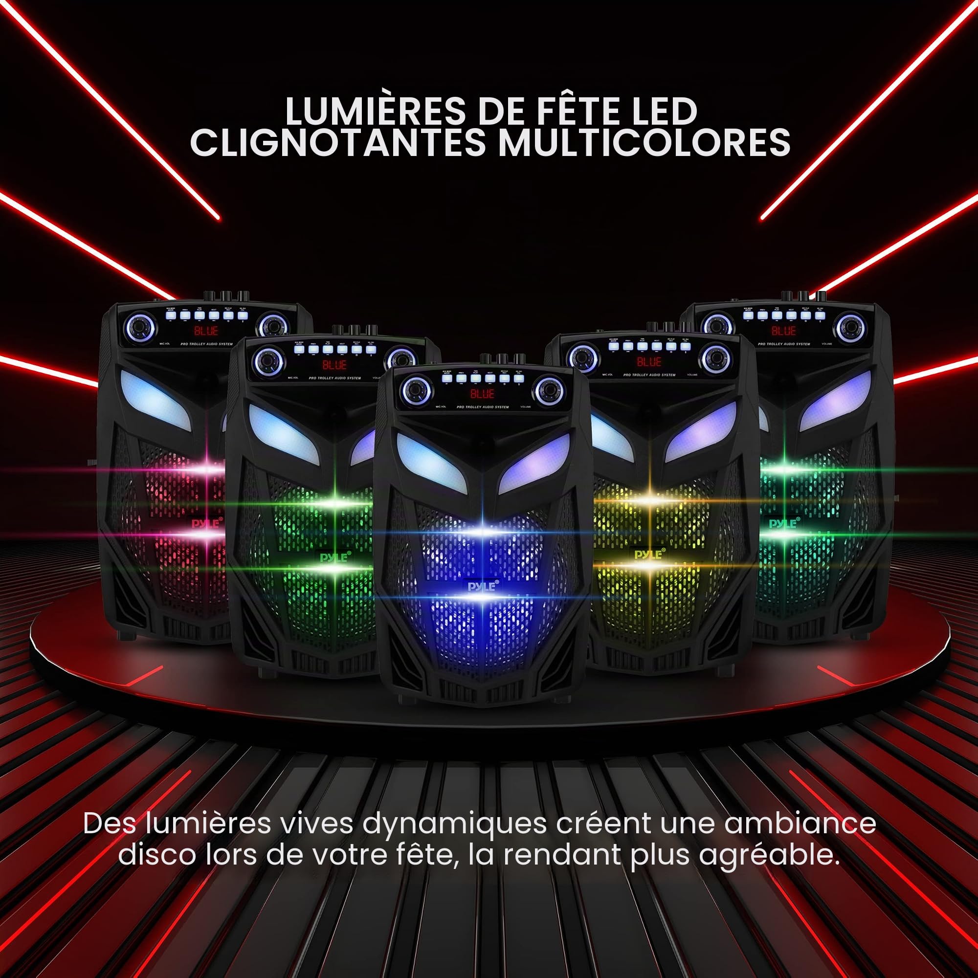 Pyle Enceinte PA Bluetooth Portable 1680 W Max - Haut-Parleur Karaoké 15 Pouces avec Micro sans Fil, Batterie Rechargeable, TWS, Lumières DJ LED, Écran LED, Entrée Micro 6,5 mm, FM, AUX, MP3 USB SD