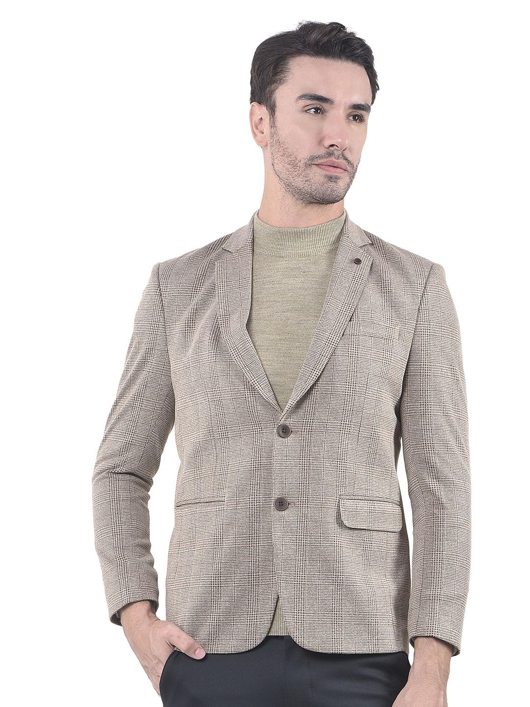 crimsoune club Men's Brown Micro-Check Single-Breasted Blazer-picture-15