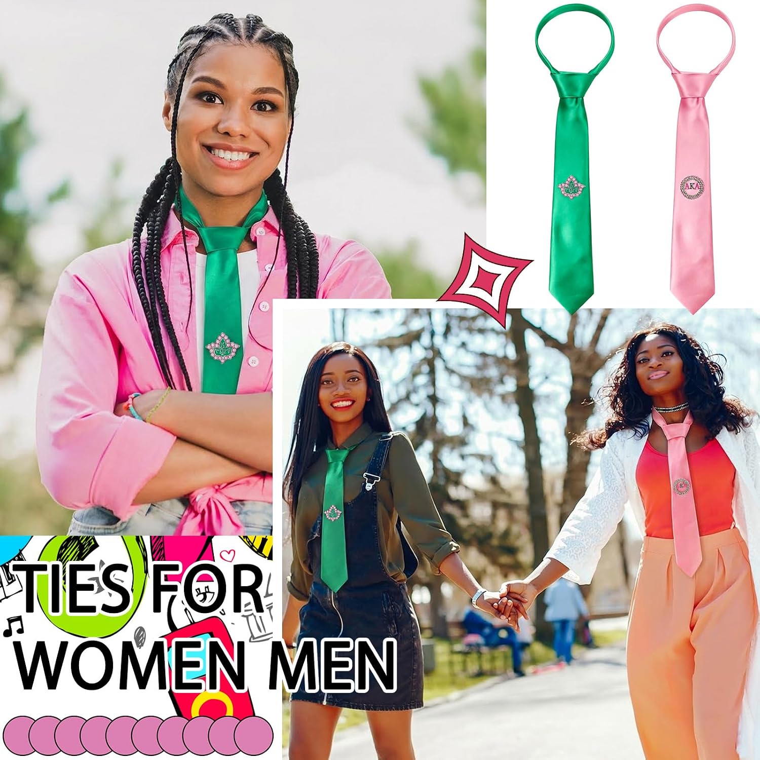 4/8 Pcs Pink and Green Sorority Tie Pin Set for Sisters, Matching Greek Life Accessories for Founders Day Graduation