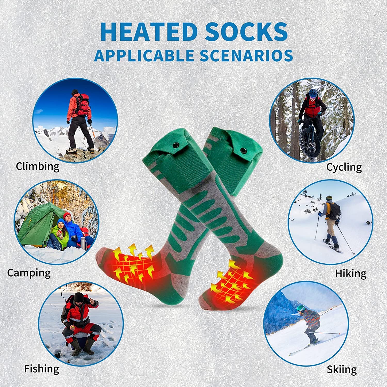 Chaussettes Chauffantes Homme Femme, Chaussettes Chaudes avec Télécommande APP à Batterie 5000mAh, Chauffe-Pieds d'hiver en Coton pour Ski, Pêche, Snowboard, Randonnée