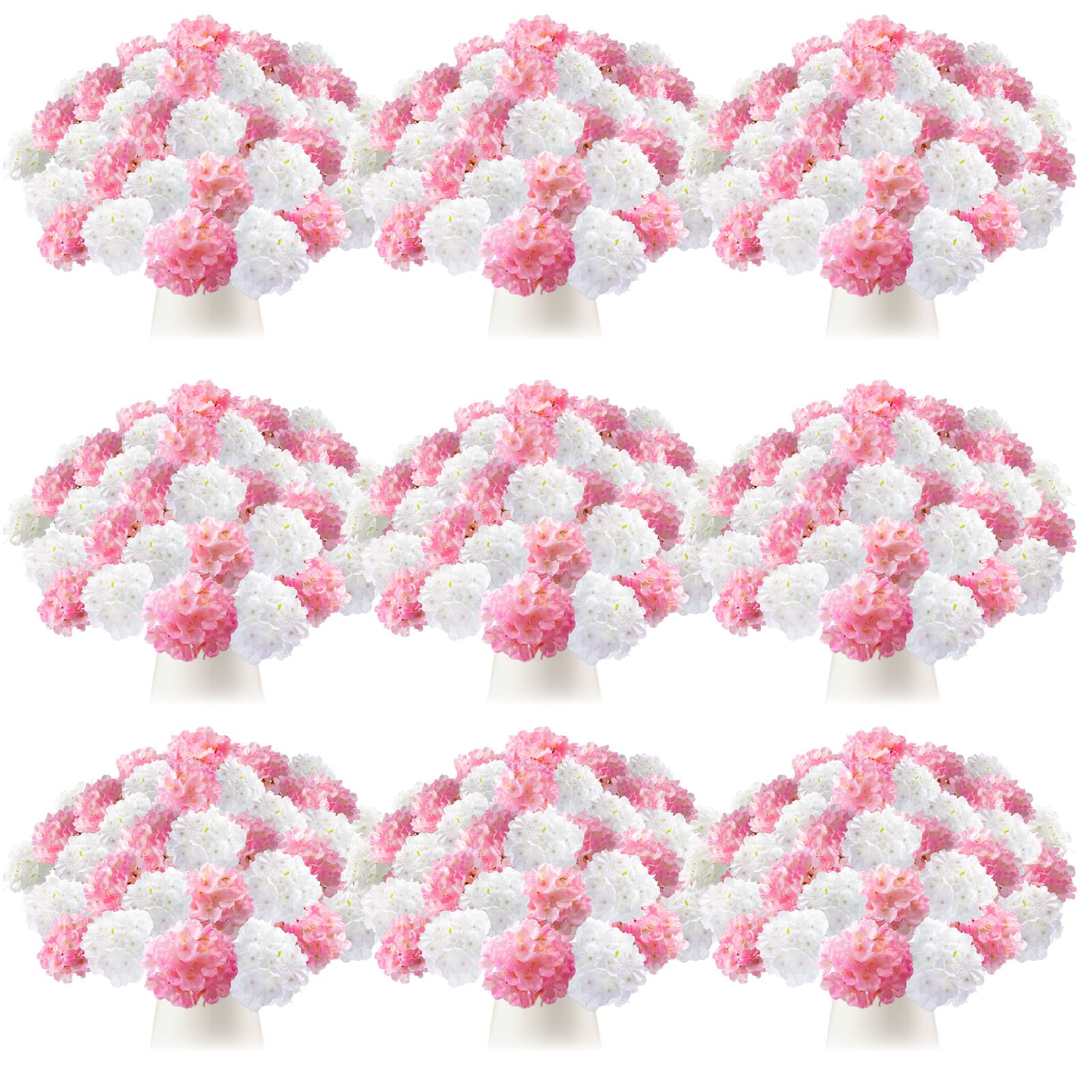 tigeen 100 pcs hydrangea artificial flowers bulk 7.48 inch artificial hydrangeas with removable stems faux hydrangea flowers wedding decor for home garden party decoration diy project (white pink)