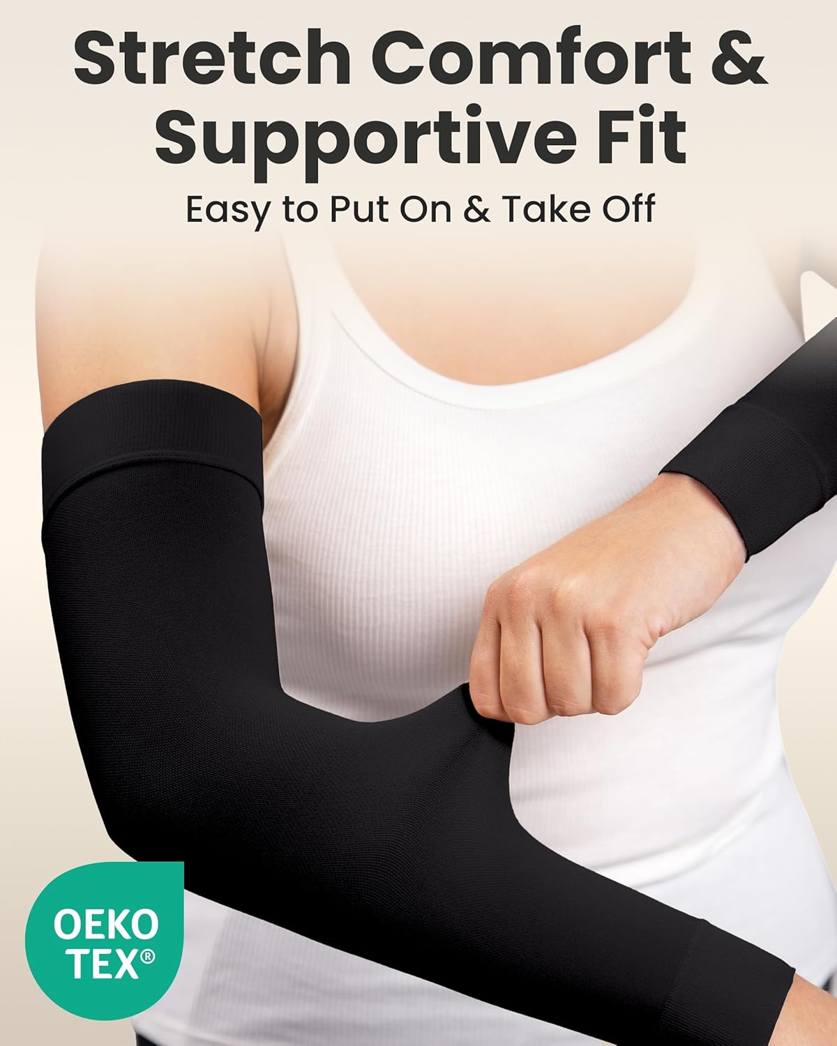 KEMFORD Compression Lymphedema Arm Sleeves for Women - 15-20 mmHg, 1 Pair, Black, XL - Medical Arm Brace for Swelling, Edema, Circulation - Image 5