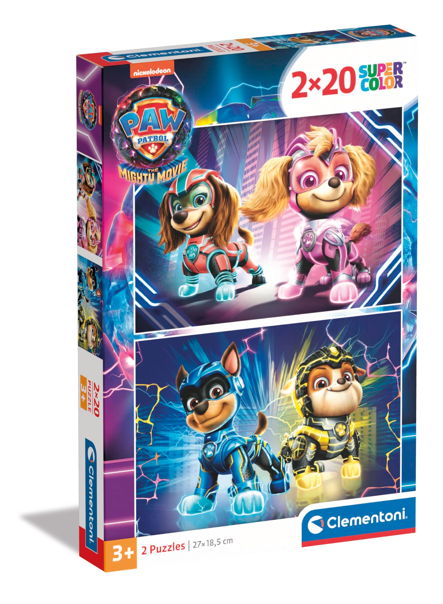 Clementoni Jigsaw Puzzle Paw Patrol 2 Puzzles With 40 Pieces - Supercolor Puzzle For Children 3-5 Years, Unisex, Made In Italy, 24805