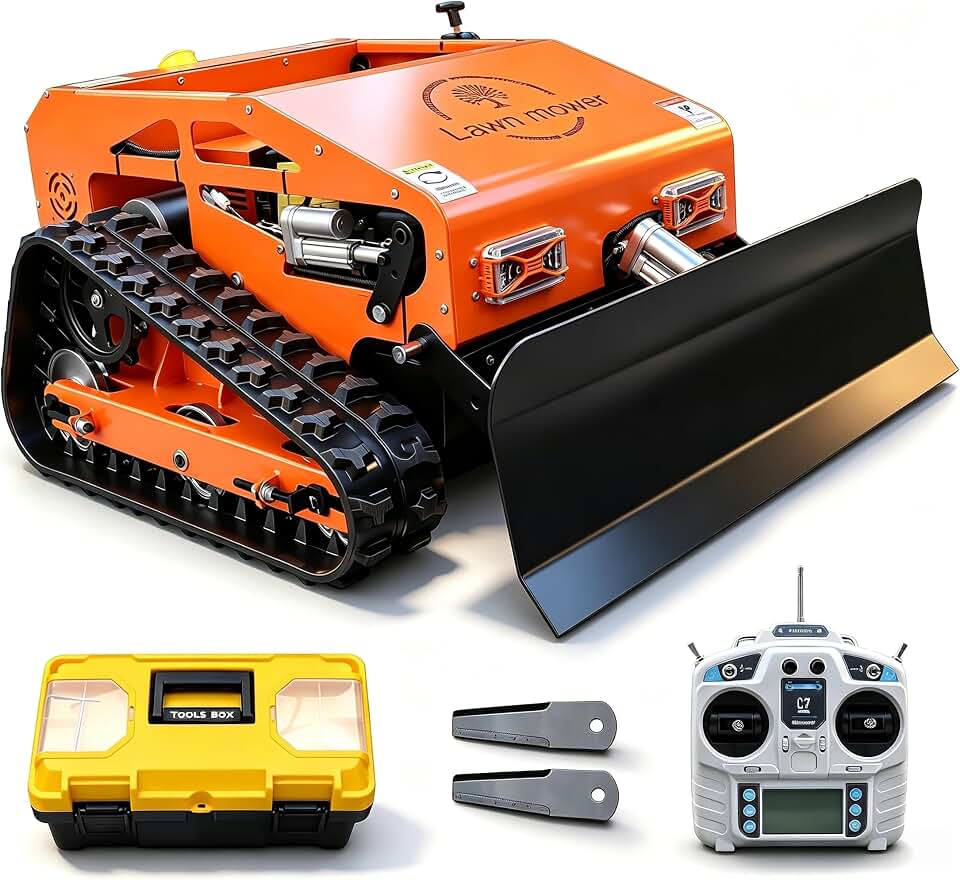 Heavy-Duty Remote Control Lawn Mower with 9Hp Oil-Electric Hybrid, Manganese Steel Blade, Adjustable Cutting Height and Speed, All Terrain Grass Cutter Yard Slope(50°) Large Turf Grass Cutting