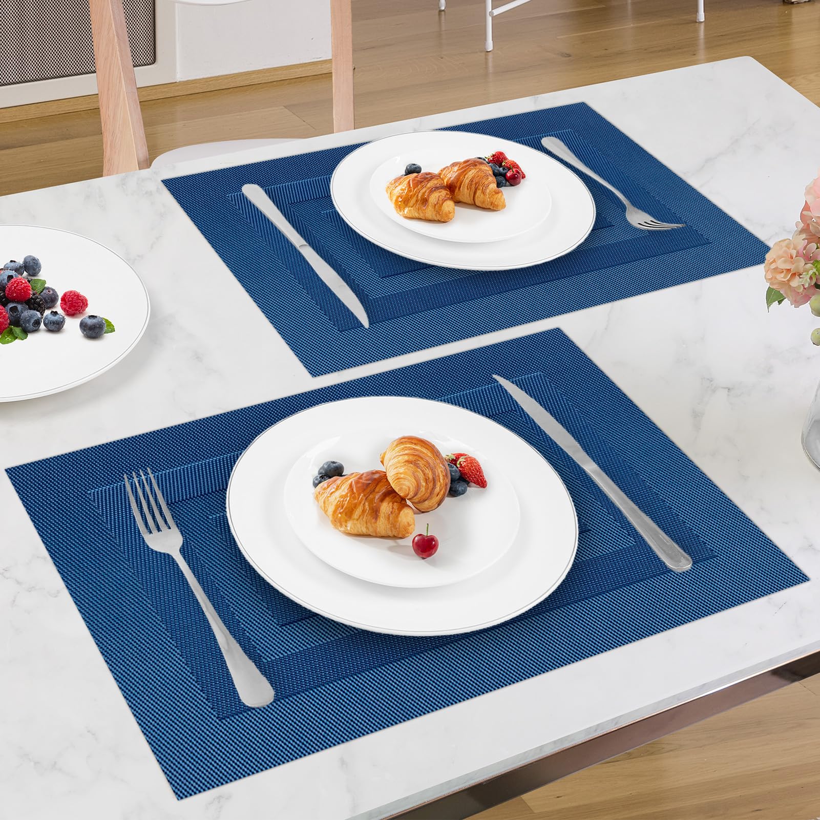 SUEH DESIGN Tovagliette Americane PVC 45 x 30cm Set 8 Pezzi Blu scuro