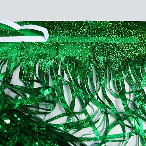 Miniatura 4 de Green Foil Fringe Curtains Party Streamer, 2 Pack Tinsel Fringe Backdrop for Dinosaur Birthdays Wild Safari Christmas Party Decorations - 3.2×8.2ft
