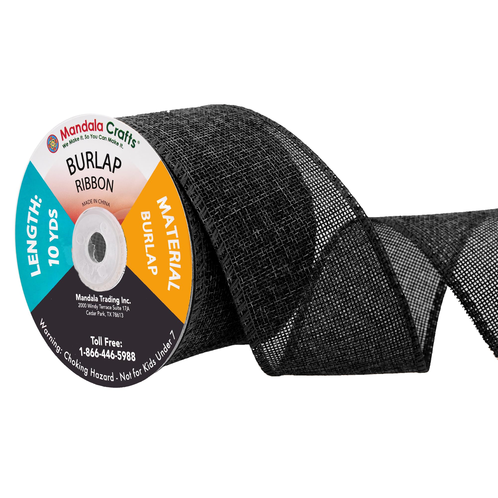 Mandala Crafts Black Burlap Ribbon 2.5 Inches Wide Jute Ribbons for Crafts - 20 Yds Roll Rustic Burlap Wrap Trim Ribbons for Wreaths Bows Wedding