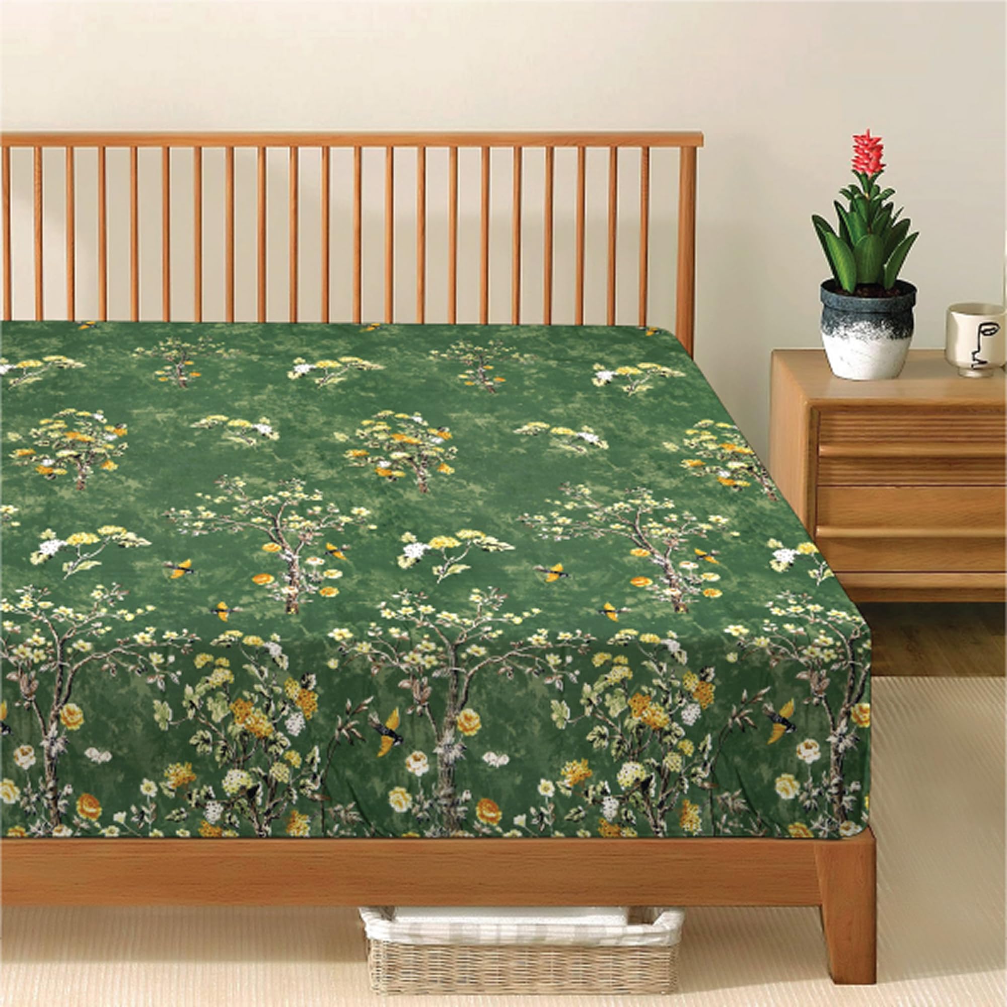 Reliancebedding Forest Bloom Double Fitted Sheet - Floral 100% Egyptian Cotton 400Tc 30Cm Depth
