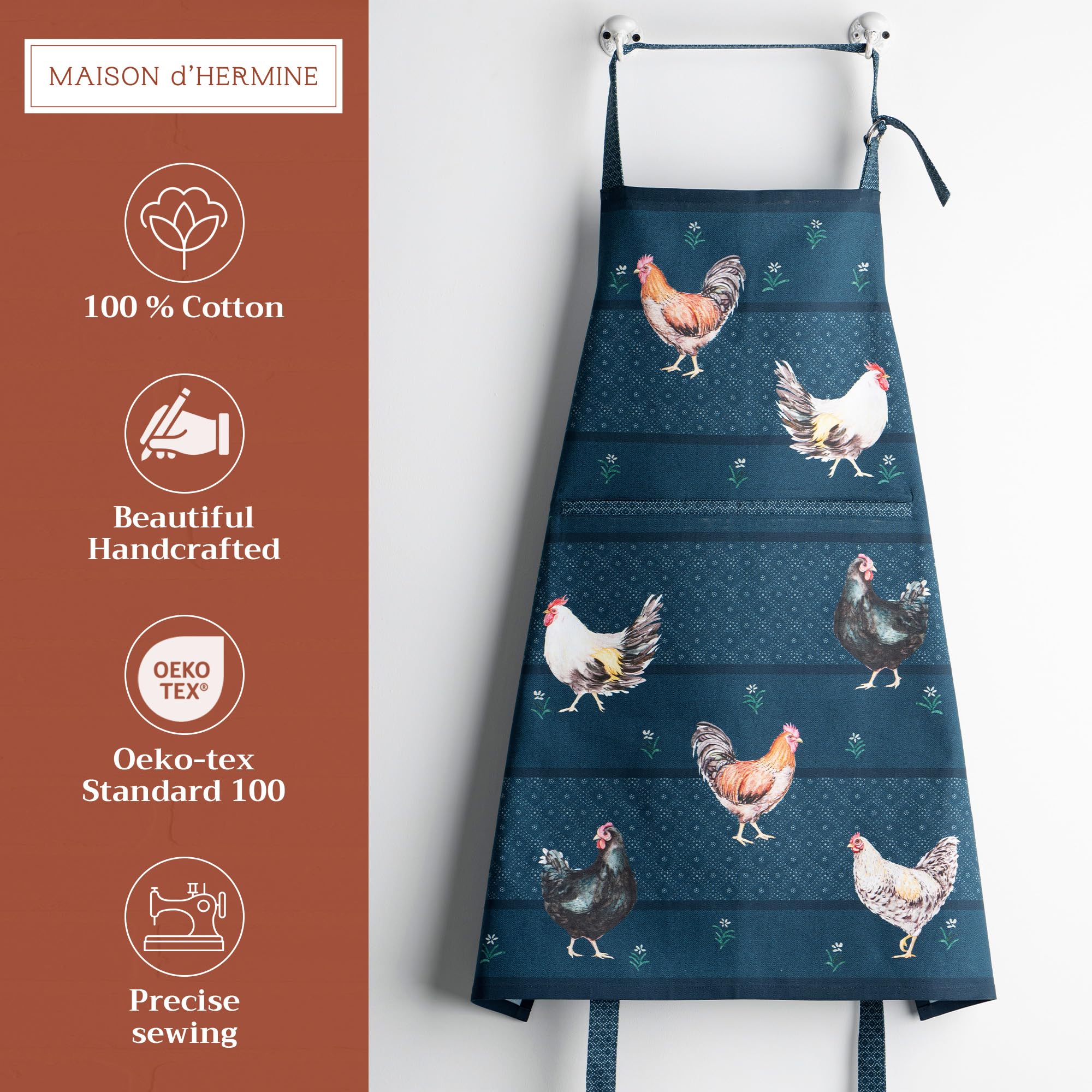 Maison d' Hermine Grembiule, 100% cotone, 1 pezzo, tracolla regolabile, grembiule con tasca centrale e nastri lunghi per donna, uomo, cuoco