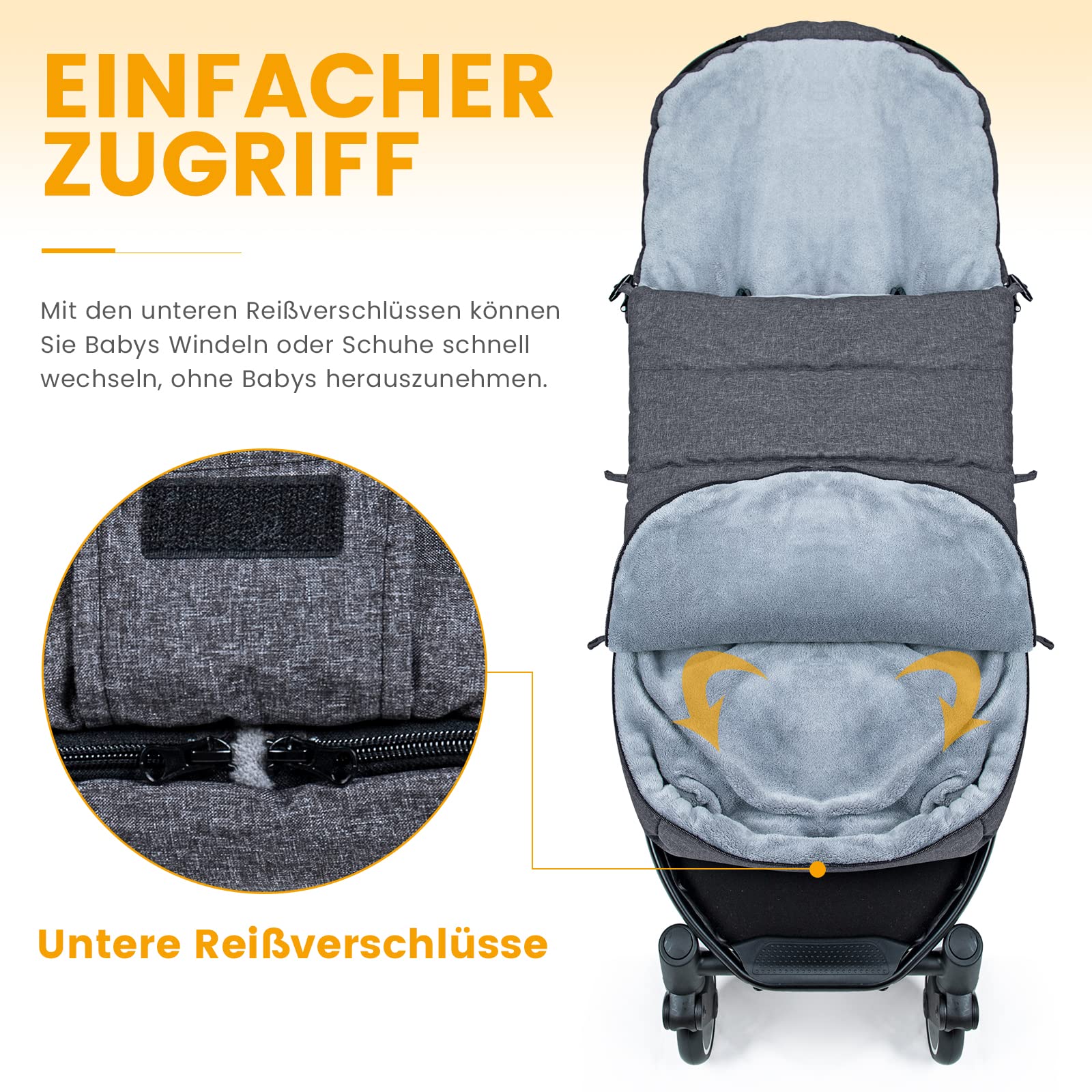 Orzbow Fußsack Kinderwagen Winter, L-Förmig, Dunkelgrau | Seitlicher und Unterer Reißverschluss für Einfachen Zugang, Warmes Dickes Korallenvlies, 95*40 cm, Universelle & Abnehmbare