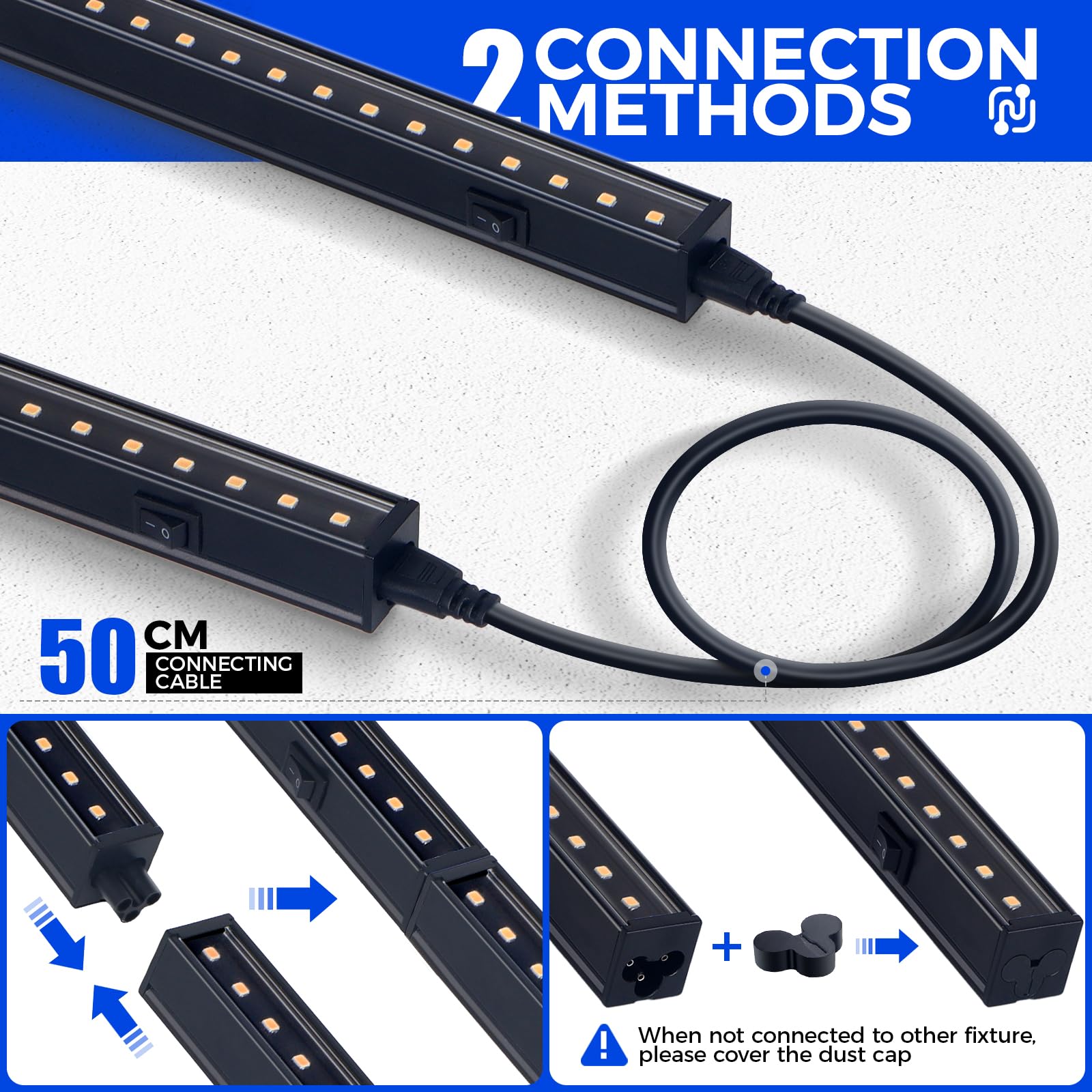 Barrina T5 Lampe Plante, 29cm, Connectable, Noir, Magnétique, LED Croissance, Interrupteur, Plug Play,Pack de 2