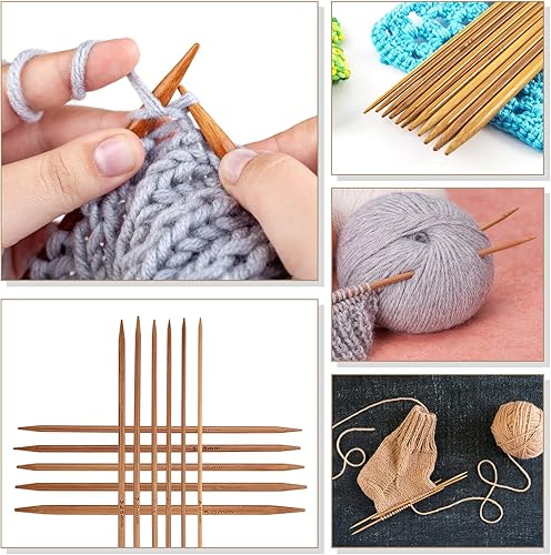 Miniatura 4 de Kit de agujas de tejer, juego de 11 agujas de tejer de doble punta de bambú carbonizado, 11 tamaños, juego de agujas de tejer suaves para tejer los
