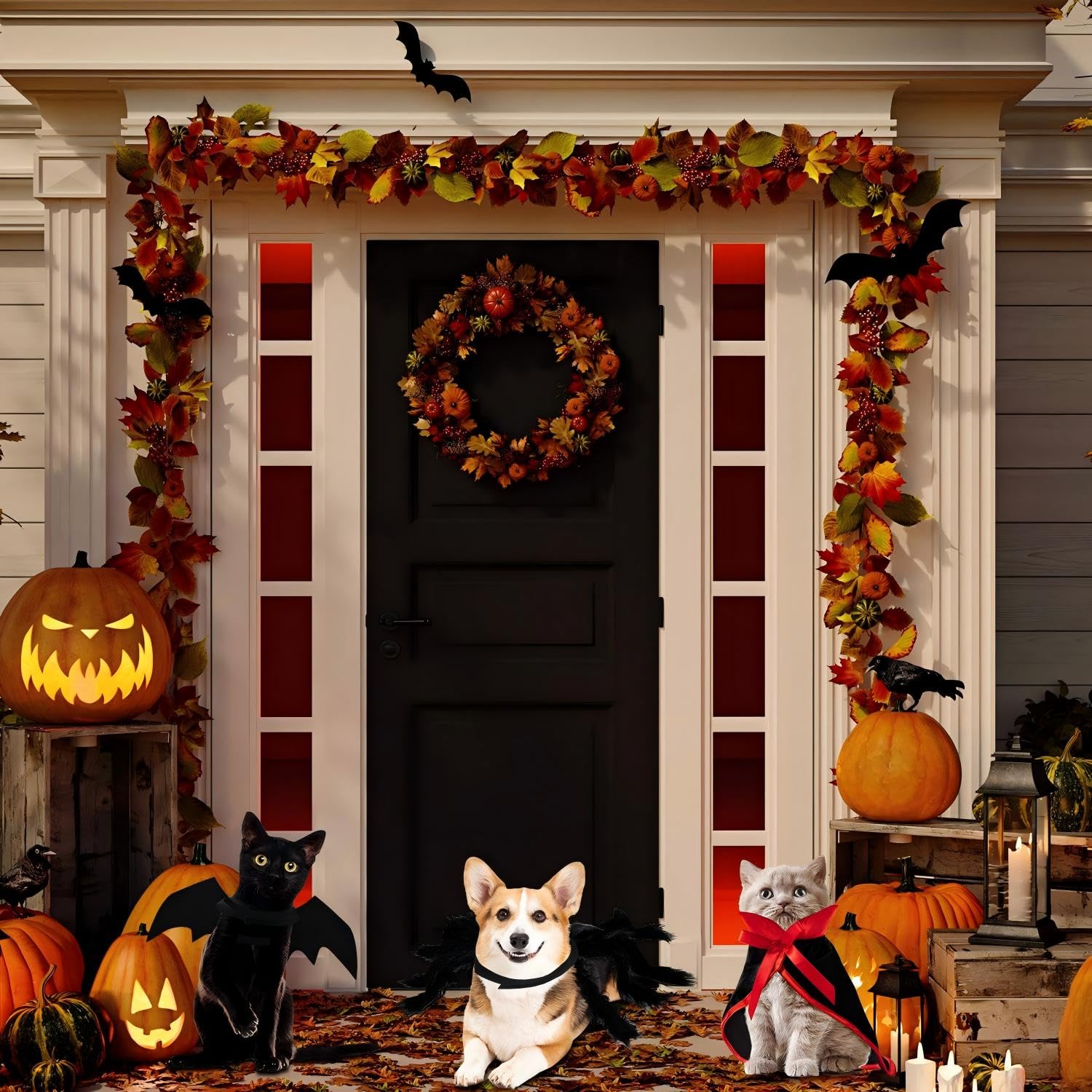 3 Set Costumi per Cani Gatto di Halloween, Ali Pipistrello da Animale Mantello Vampiro Strega Imitazione Gigante Ali di Ragno Accessori Cosplay Costume Animali Halloween Decor Ala per Cani Gatti