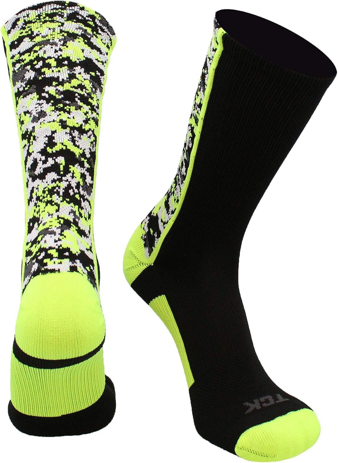 TCK Athletic Crew Socks Digital Camo Football Basketball Lacrosse Black/Electric Green Small