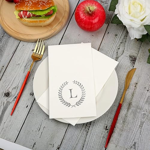 Miniatura 3 de Paquete de 200 servilletas desechables con monograma de papel de aluminio plateado con letra L, toallas de papel desechables para boda, compromiso,