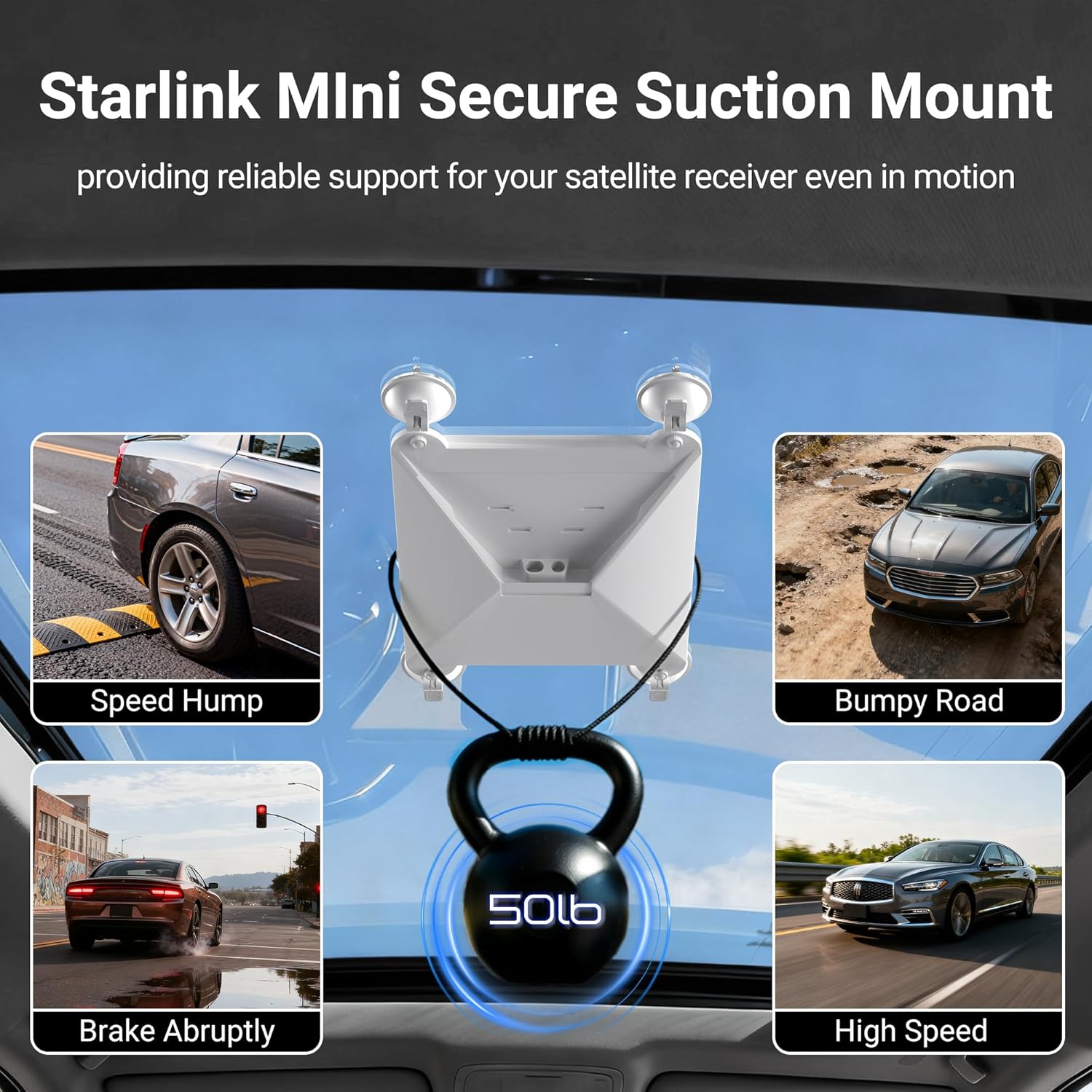 Starlink Mini Mount Suction Cup Silicone Cover Mount for Starlink Mini 2-in-1 Universal Strong Vacuum Roof/Window/Sunroof Mounts for RV, Camping Travel, Strong Grip, Signal-Free Design