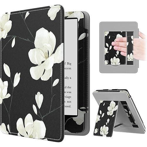 MoKo Case for 7"/6.8" Kindle Paperwhite(12th/11th Gen-2024/2021) and Kindle Paperwhite Signature Edition,Slim PU Shell Cover Case with Auto-Wake/Sleep for Kindle Paperwhite 2024,Black & White Magnolia