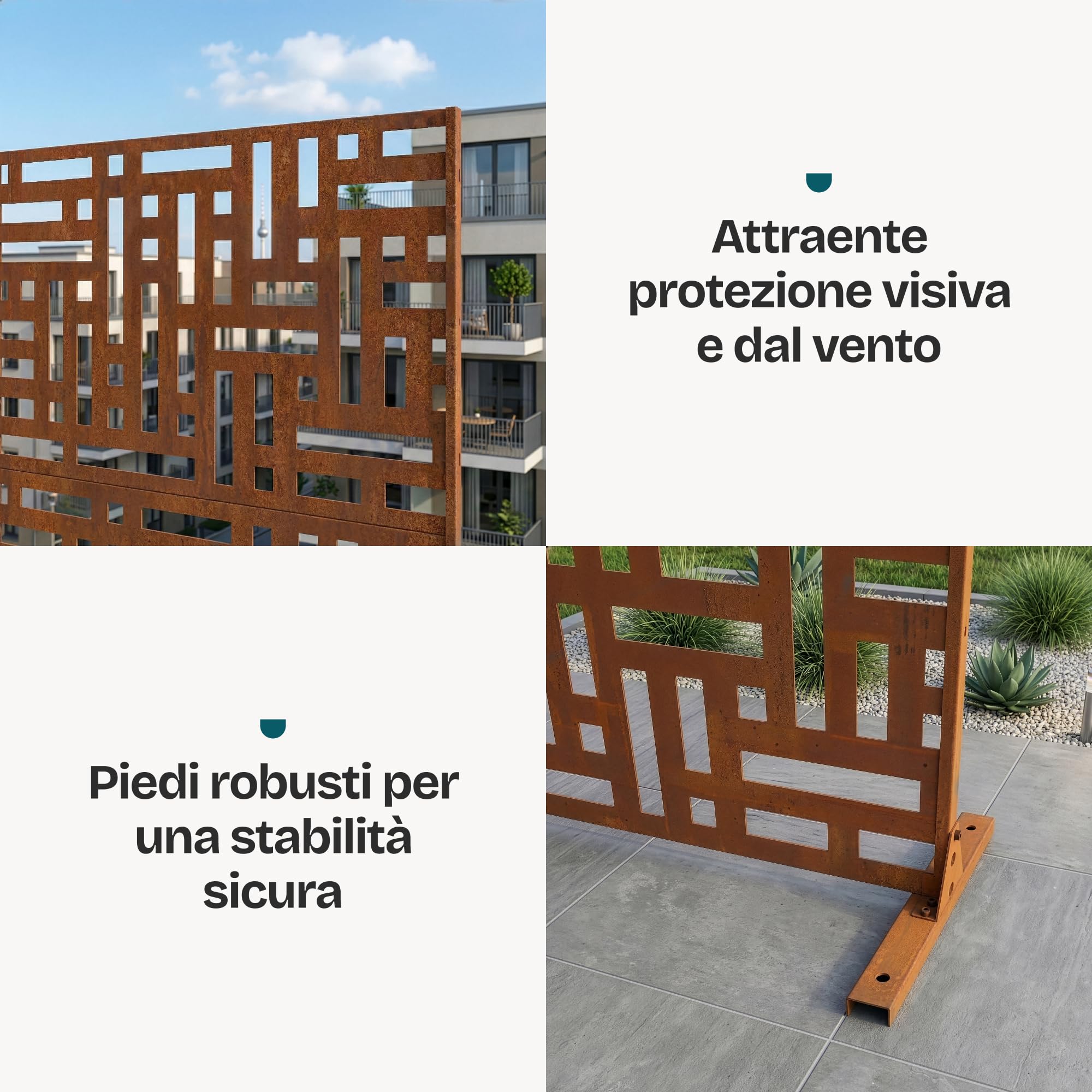 casa.pro Pannello Divisorio per Spazi Esterni Interni Schermatura Decorativa con Struttura Traforata Schermo Divisore in Acciaio Corten 180 x 120 cm Marrone Ossidato