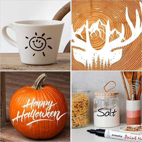 Miniatura 2 de Rotuladores de pintura permanentes, paquete de 2 marcadores impermeables a base de aceite blanco y negro para neumáticos, caucho, madera, rocas,