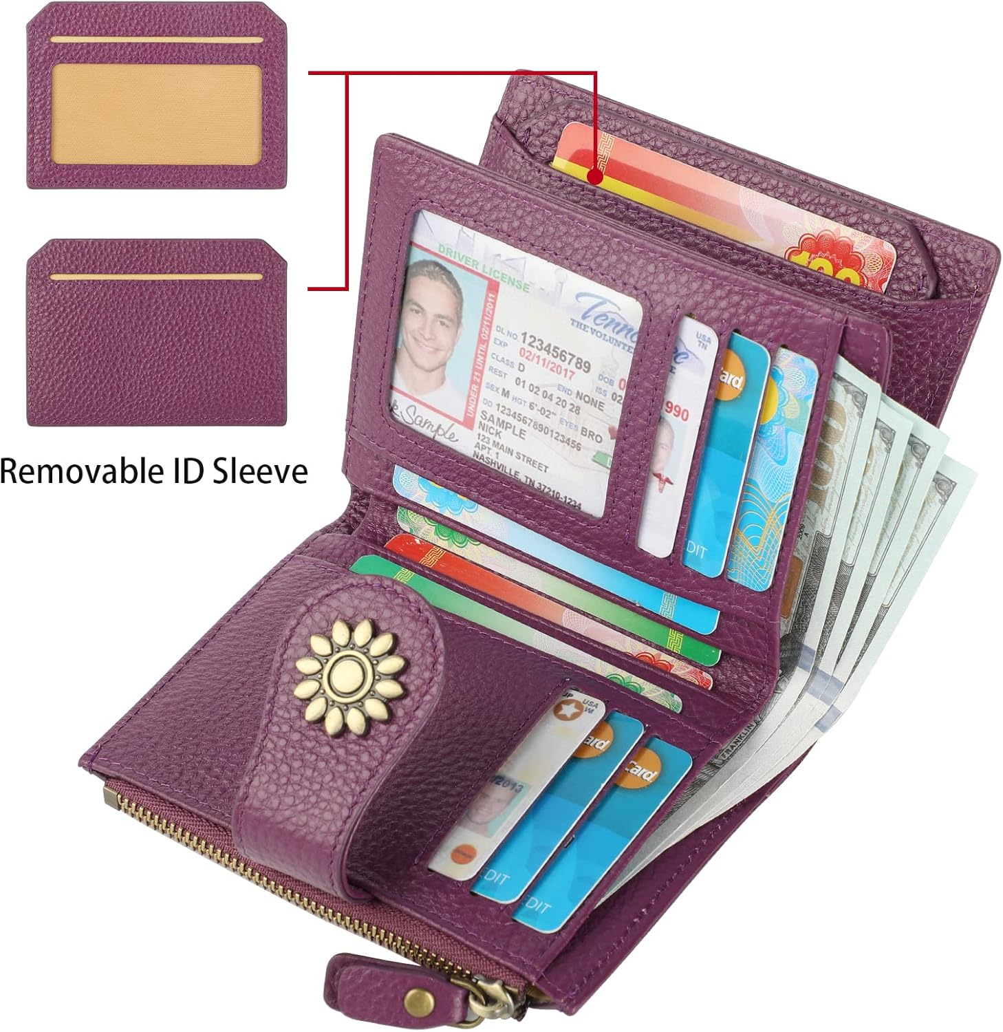 Lavemi Womens Leather Wallet Small Compact RFID Blocking Credit Card Case Purse with Zipper Pocket | Small, Compact, RFID Blocking, Zipper Pocket, Small, Compact - Image 2