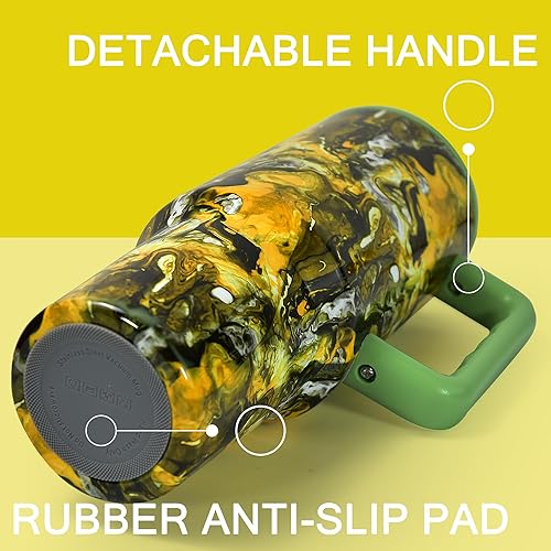 Miniatura 5 de sweet grain Vaso de 40 onzas con asa y pajita, botella de agua de acero inoxidable con aislamiento al vacío de doble pared, taza de viaje para café