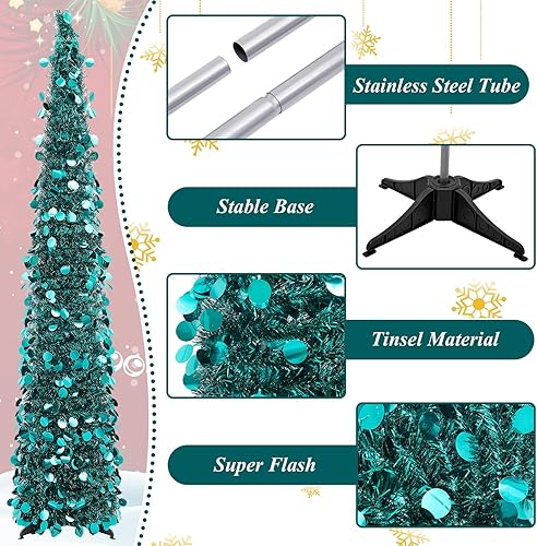 Miniatura 3 de Shappy 2 árboles de Navidad plegables de 5 pies, árbol de Navidad artificial de oropel para decoración del hogar, oficina, interior, dormitorio,