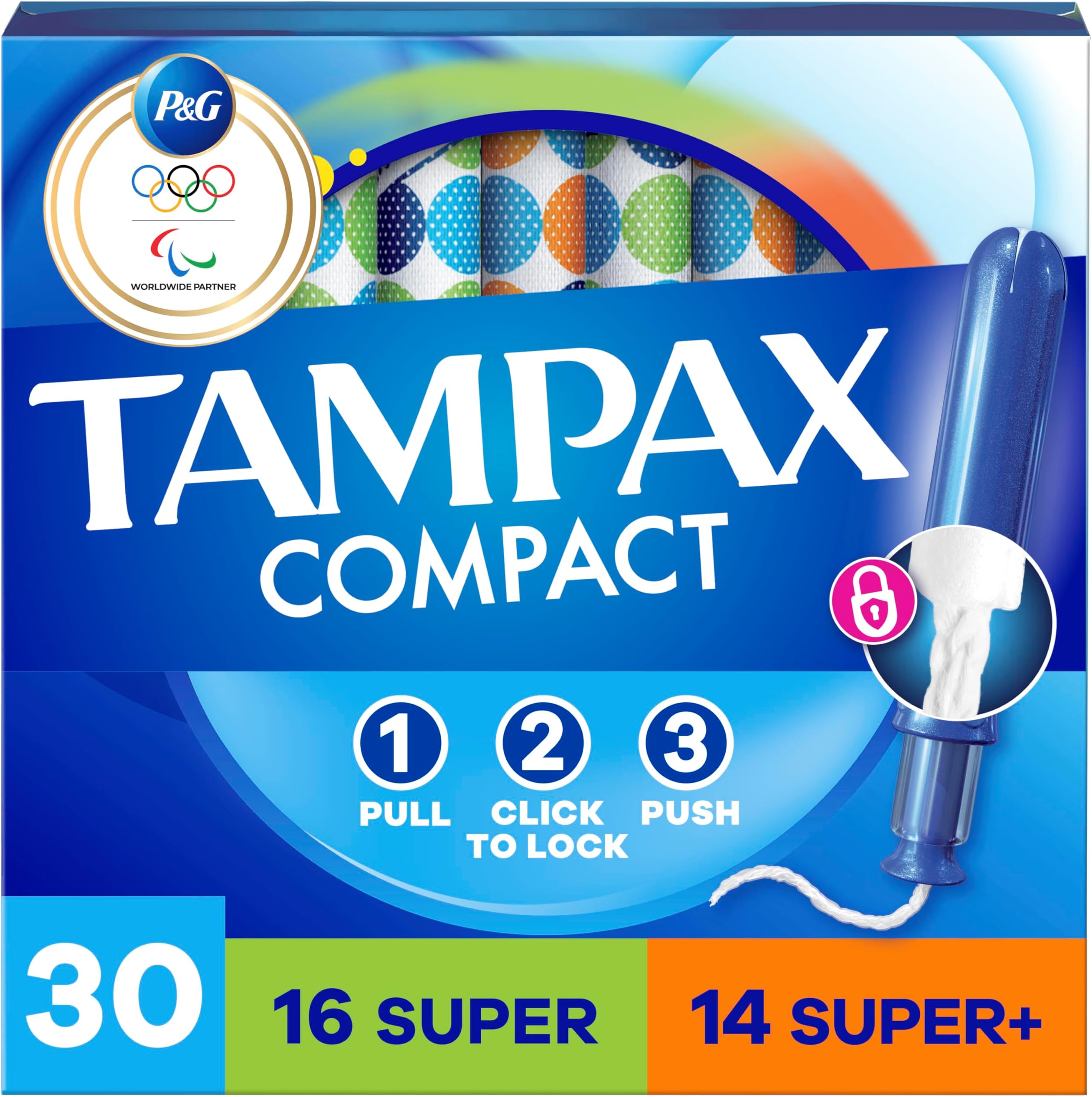 Compact Pearl Tampons Multipack, with LeakGuard Braid & Extendable Applicator, Super/Plus Absorbency, Compact Extendable Applicator, Unscented, 30 Count