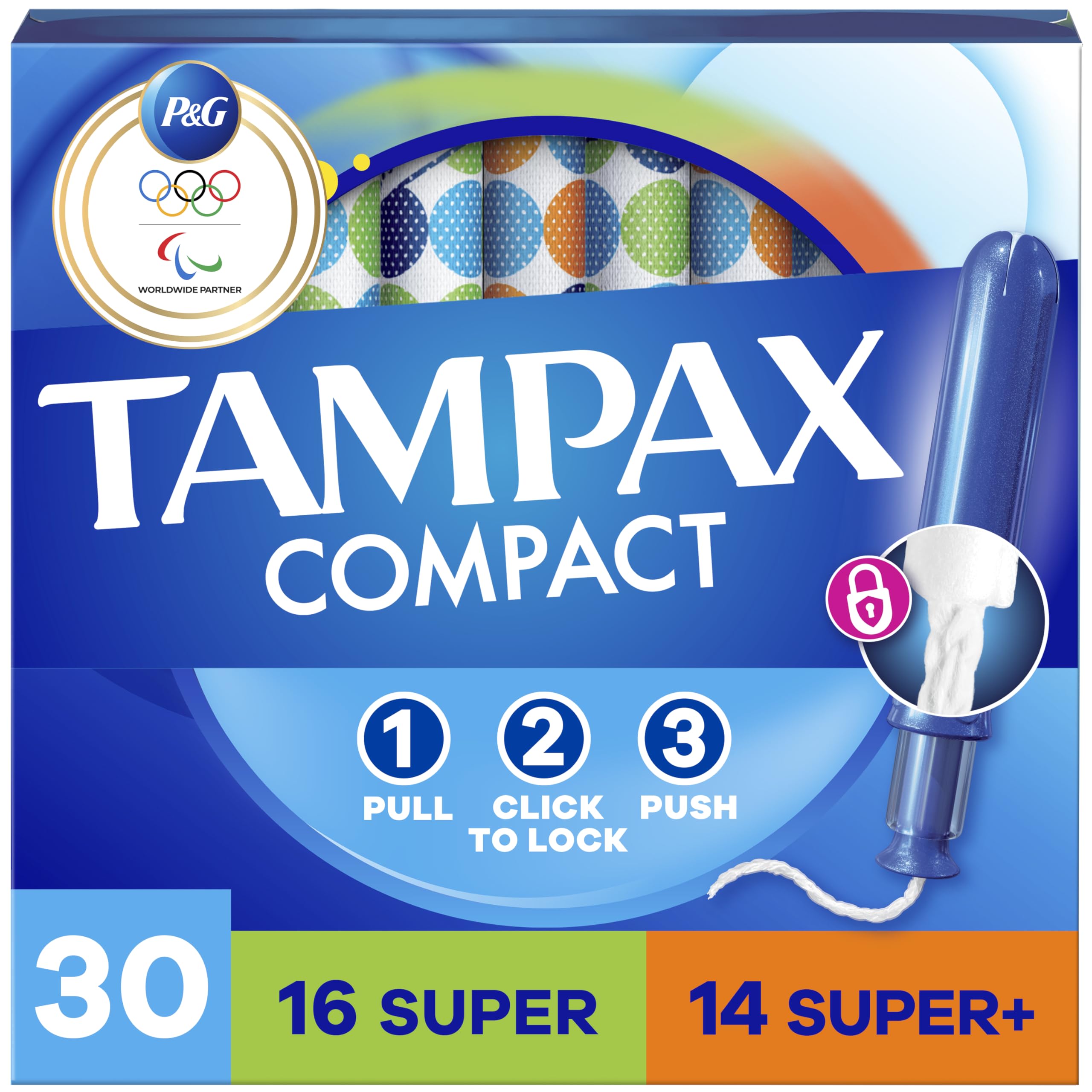 Compact Pearl Tampons for Women Multipack, with LeakGuard Braid & Extendable Applicator, Super/Super Plus Absorbency, Compact Extendable Applicator, Unscented, 30 Count