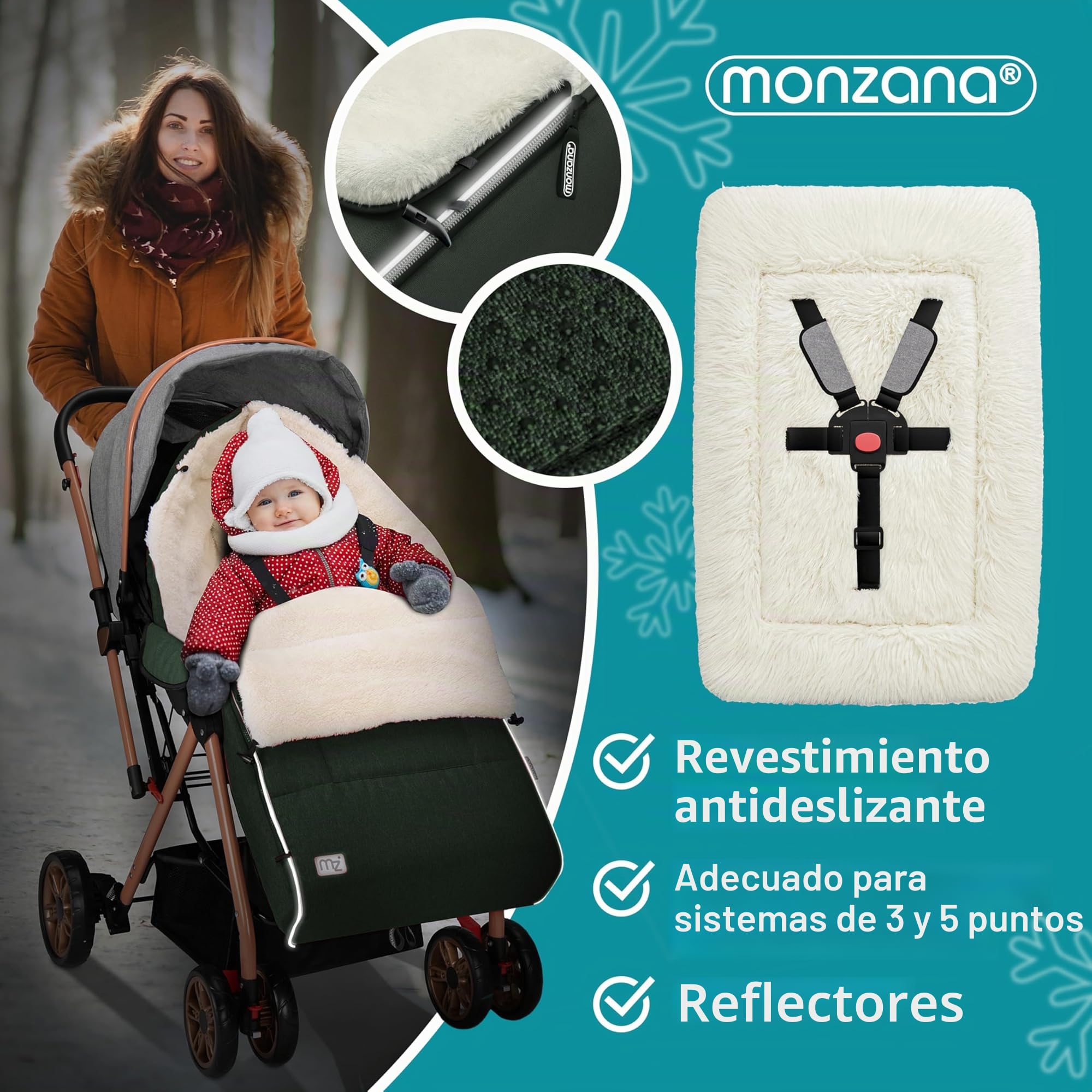 MONZANA® Saco Silla de Paseo Universal Protección Invierno Cremallera Polar Térmico Antideslizante Cochecito Bebe Portabebés