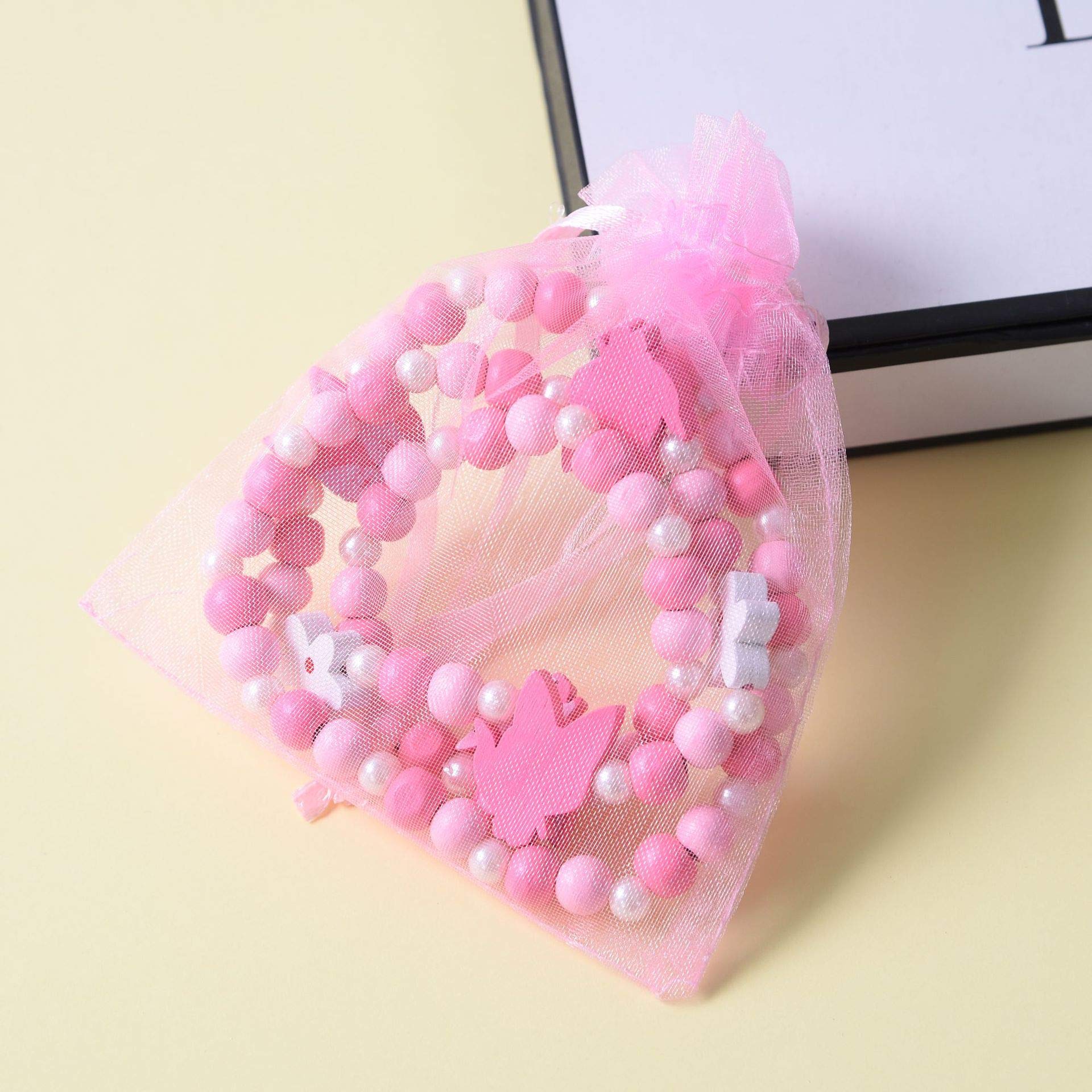 El Regalo Kids/Toddlers/Girls Wooden Beads Handmade Necklace & Bracelet Jewelry Sets (1 Necklace & 1 Bracelet) : Kids Princess Jewelry Set (Kitty Pink Jewelry Set) 1