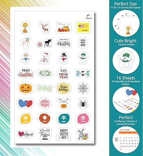 Miniatura 2 de StriveZen - Paquete de 512 calcomanías bonitas, 16 hojas, cumpleaños, autoexpresión, cita con el médico, productividad, vacaciones, presupuesto,