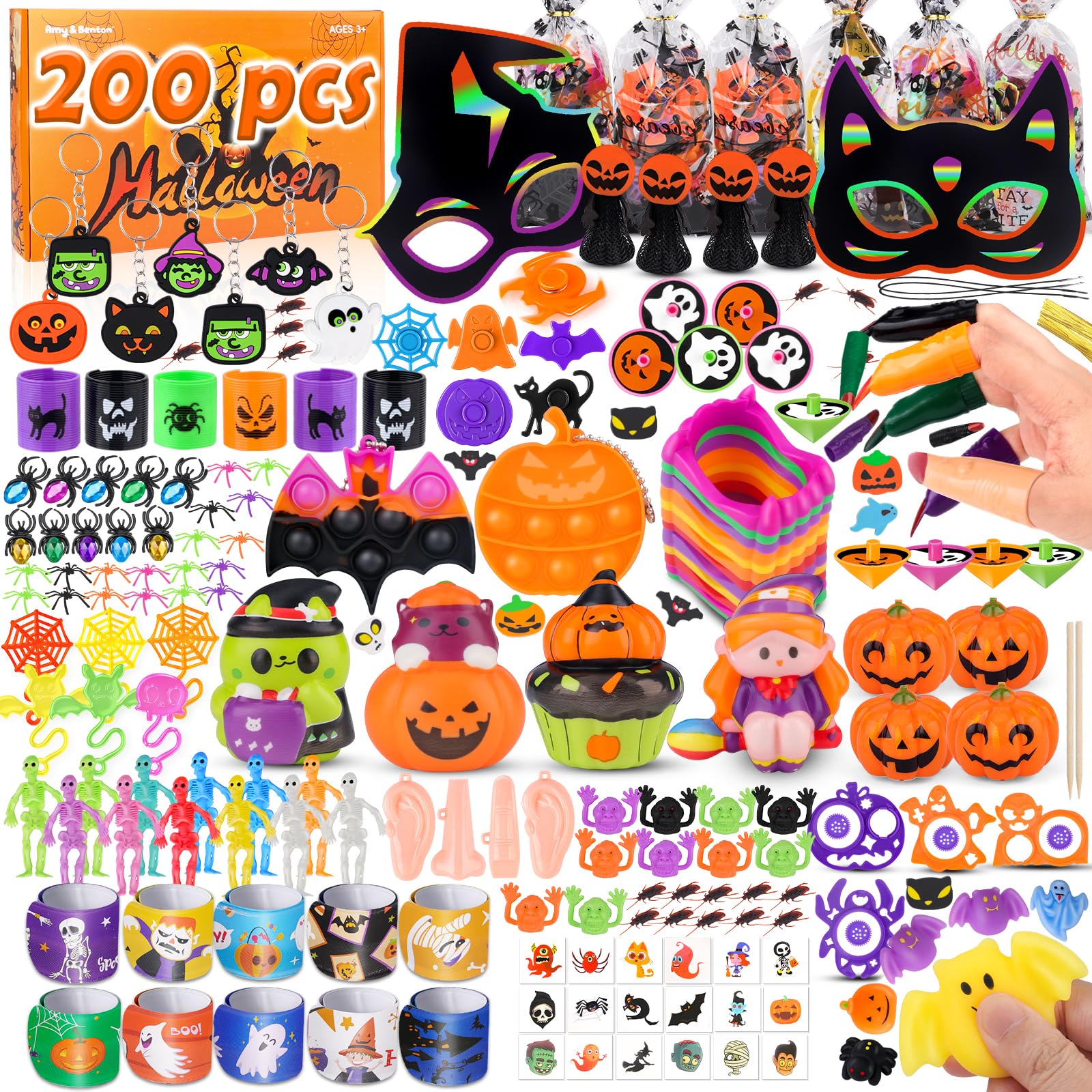 Amy & Benton AmyBenton Halloween Party Bag Fillers for Kids, 200pcs Bulk Toys for Halloween Party Favours, Goody Bag Fillers, Prizes for Trick or Treat, Classroom Rewards and halloween Gifts for Kids