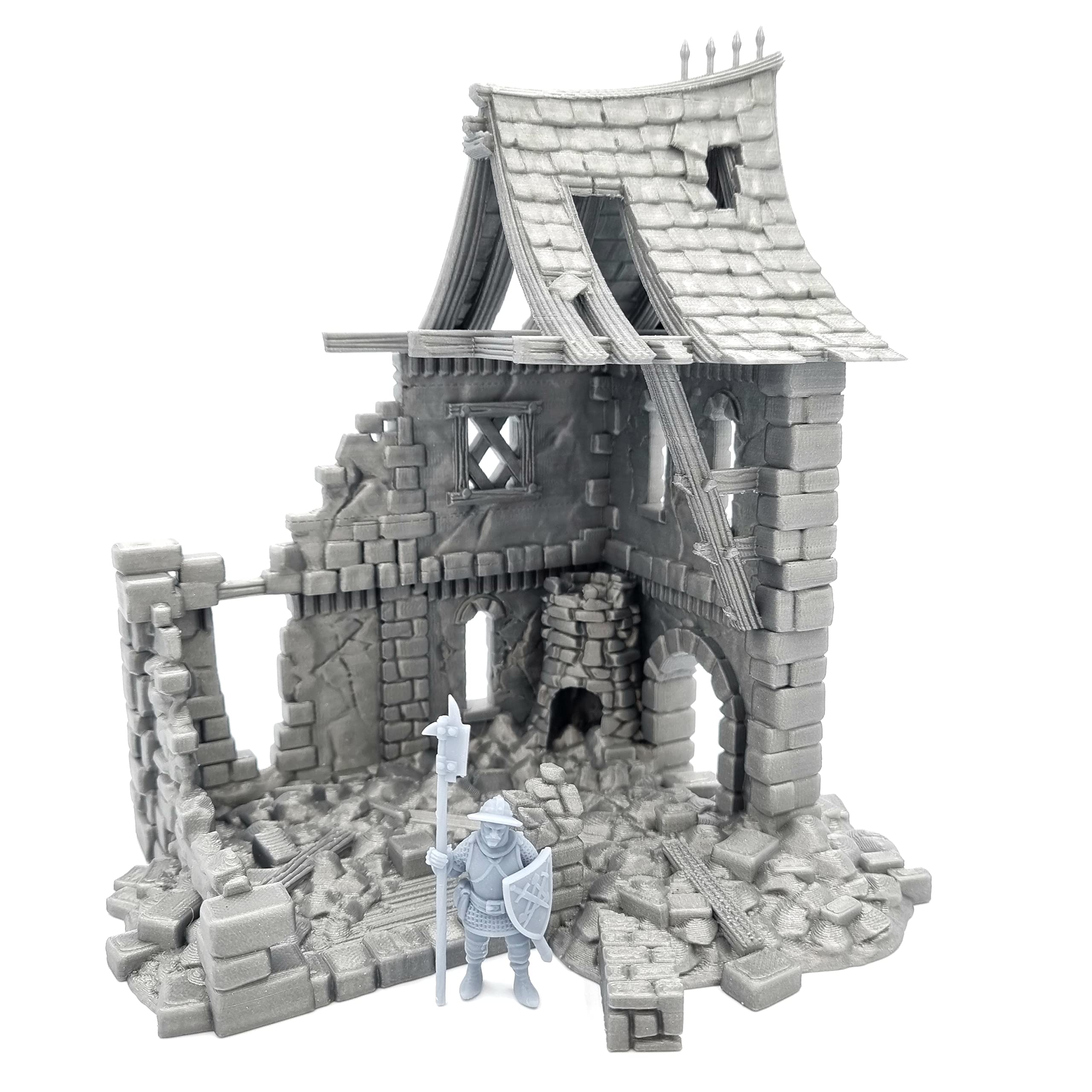 QP3D – Bâtiment médiéval en ruine de bataille – Paysage de terrain de maison fantastique pour table et RPG 28–32 mm Miniatures Wargame Props DND D&D, impression 3D et peinture