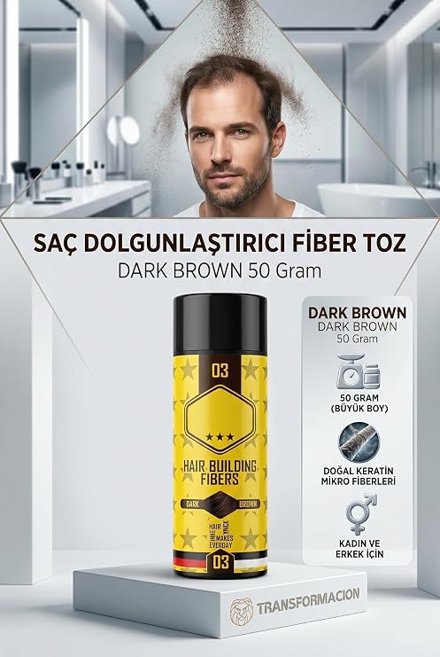 Transformacion Saç Dolgunlaştırıcı Topik Toz KOYU TON KAHVERENGİ 50gr | Anında Gür Saçlar İçin Fiber Tozu 721498