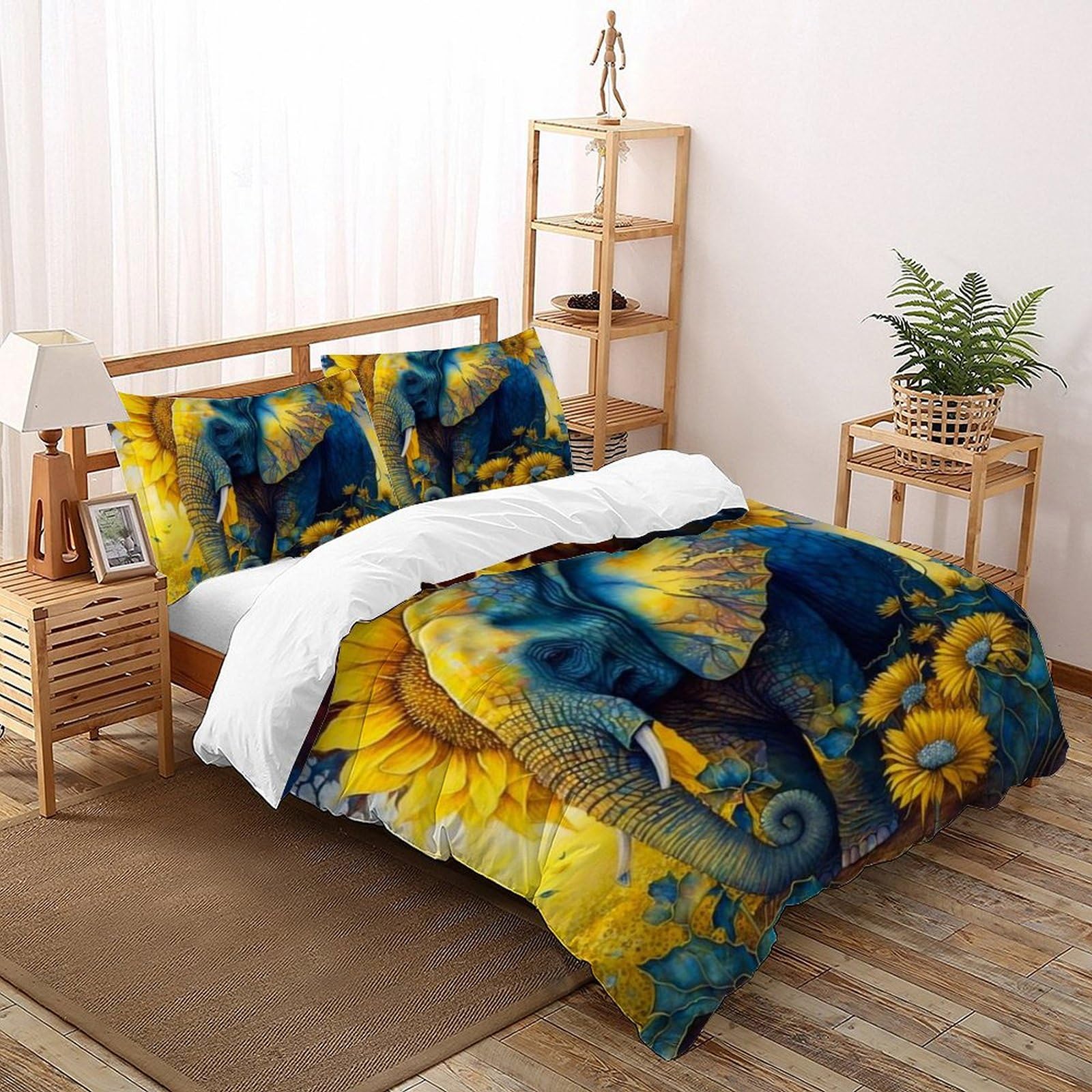 Housse de couette éléphant 200x200 SunFleurs lit double microfibre 3D