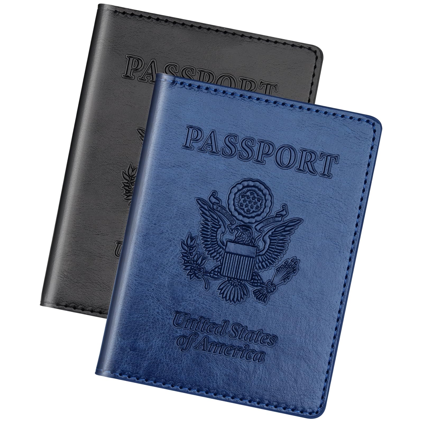 Herain Black & Dark Blue Passport Holder for Travel, Passport Cover Wallet Case 2 Pack Women Men Family Cruise Ship Essentials, Passports Book Holders