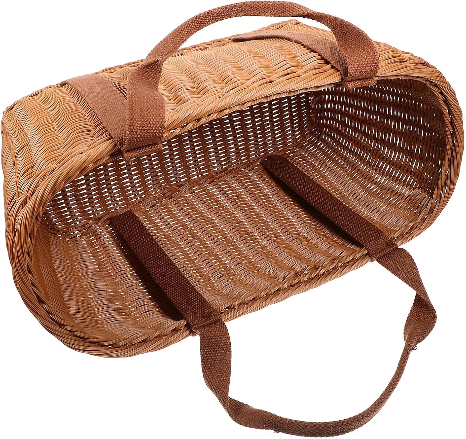 Large Capacity Handheld Woven Picnic Basket with Imitation Rattan, Multi-Function Fruit and Vegetable Storage Basket for Outdoor Camping and Travel