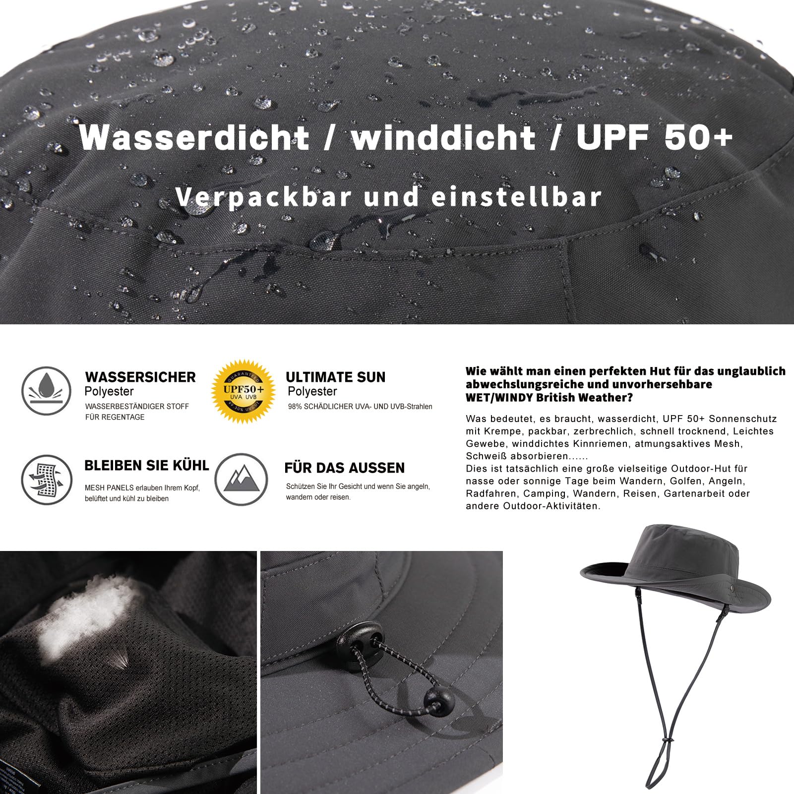 TOP-EX XL/XXL Unisex kapelusz przeciwsłoneczny Bucket Hut wodoszczelny, ochrona przed słońcem, składana