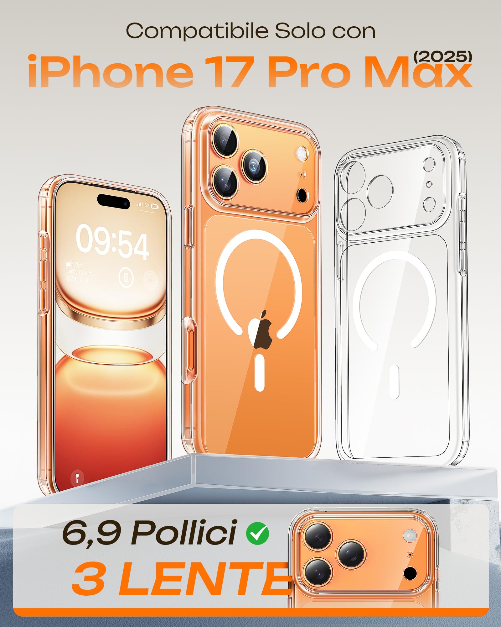 TOCOL Cover Magnetica per iPhone 17 Pro Max 6,9 Pollic, Compatibile con MagSafe, Protezione Fotocamera Integrata, Senza Ingiallimento, Trasparente