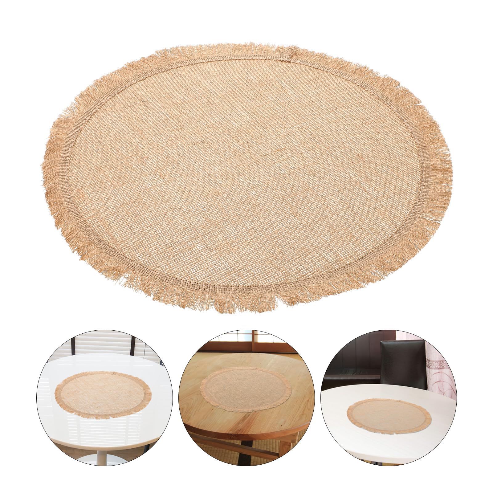 Ciieeo Tovagliette Rotonde in Iuta Intrecciata 8 Pezzi con Bordo in Pizzo, Sottoposate Rettangolari 37x40 Cm, Resistenti e Decorative per Cucina e Feste Stile Rustico